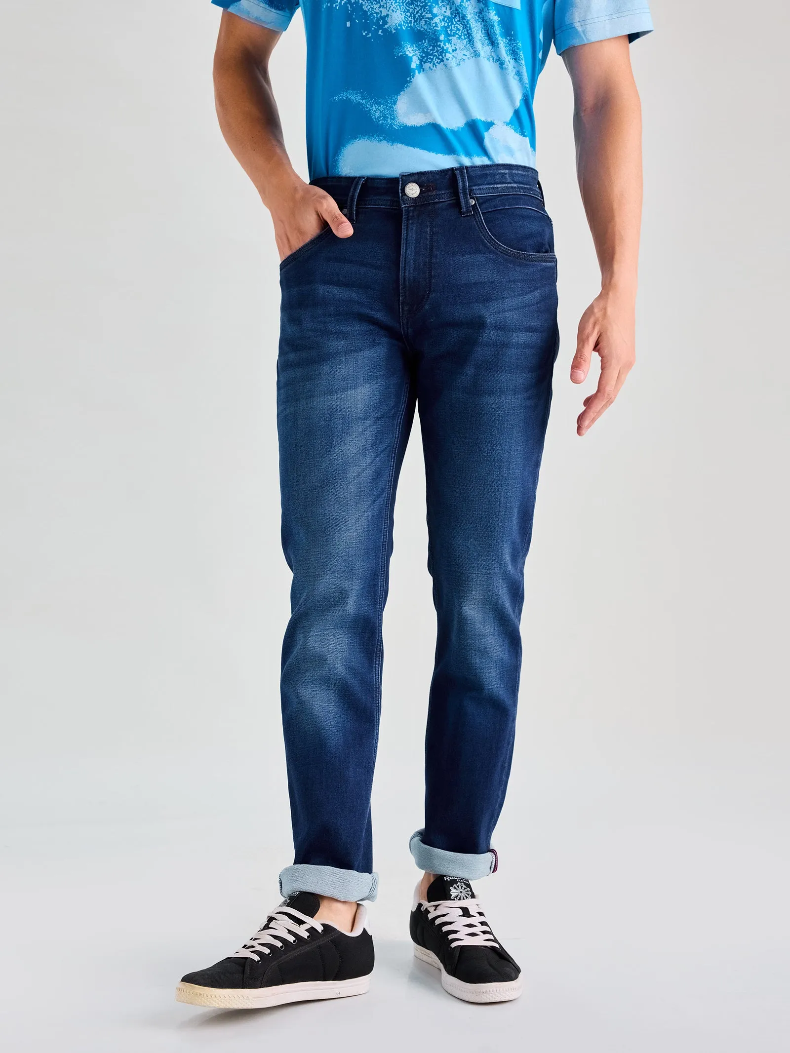 Blue Straight Fit Stretch Jeans