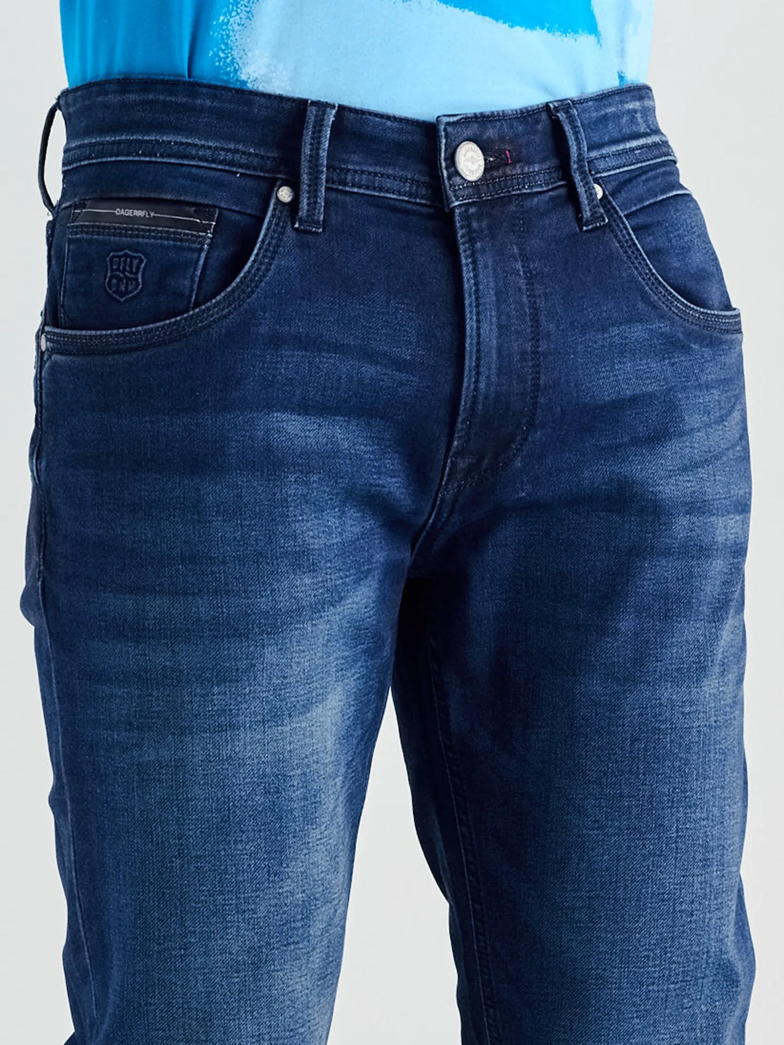 Blue Straight Fit Stretch Jeans