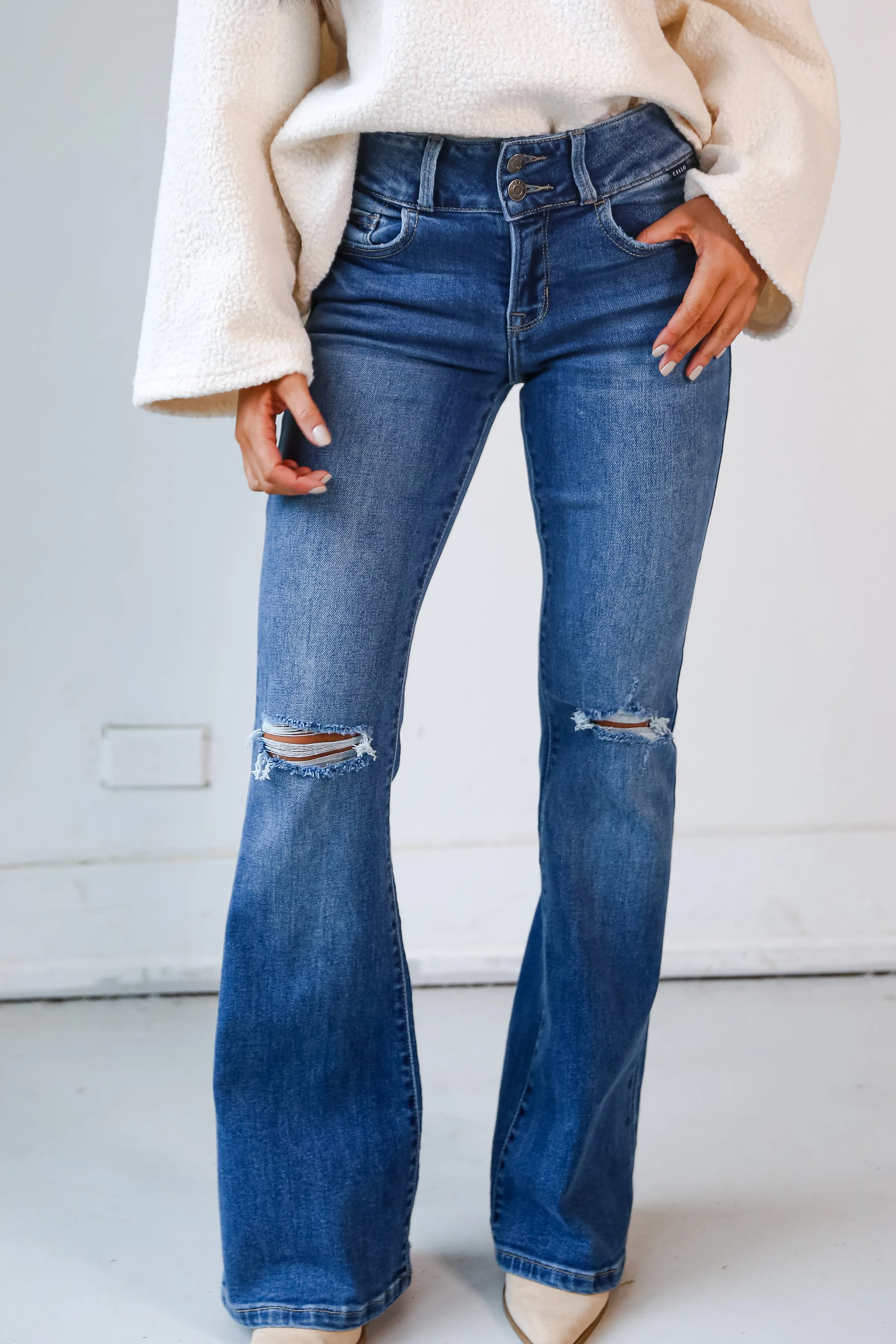 Break It Down Medium Wash Distressed Flare Jeans