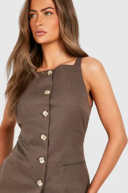 Button Front Long Waistcoat