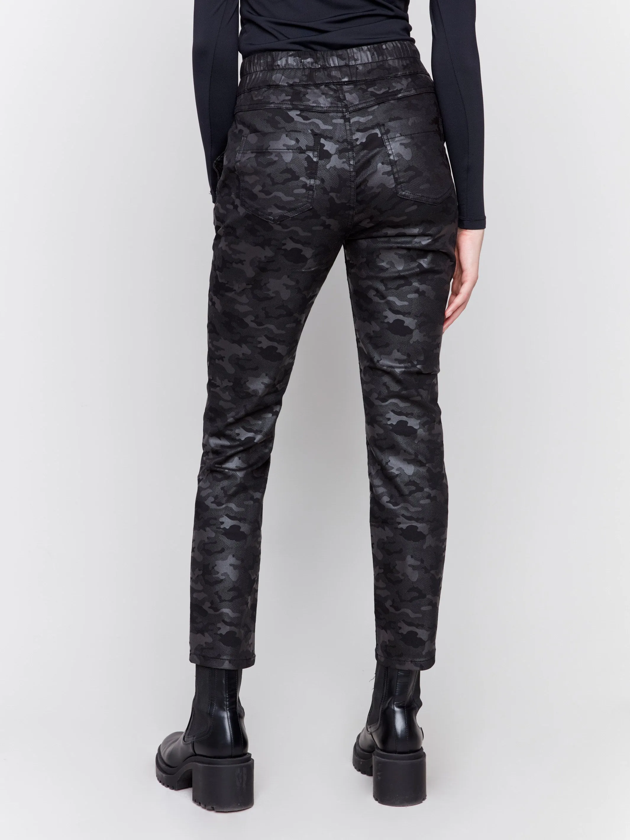 Camo Print Ponte Jogger Pants - Black