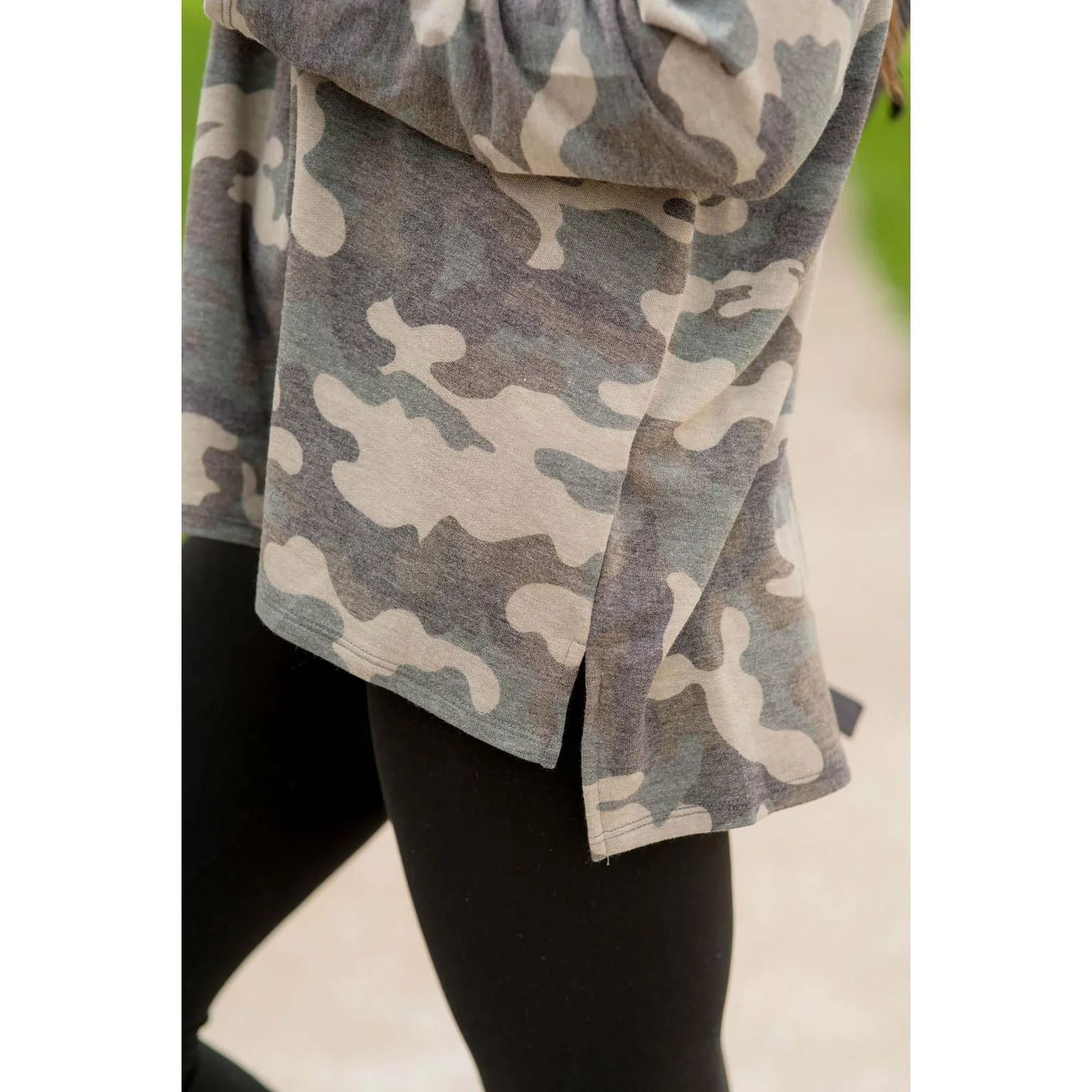 Camo Side Slit Long Sleeve Tee