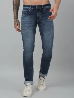 Cantabil Blue Solid Mid Rise Full Length Stretchable Jeans For Men