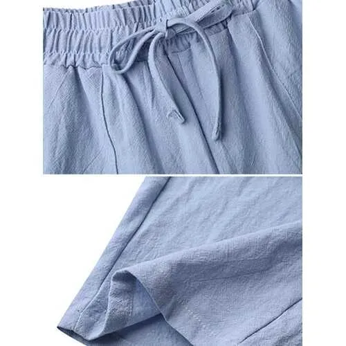 Casual Elastic Waist Cotton Pants