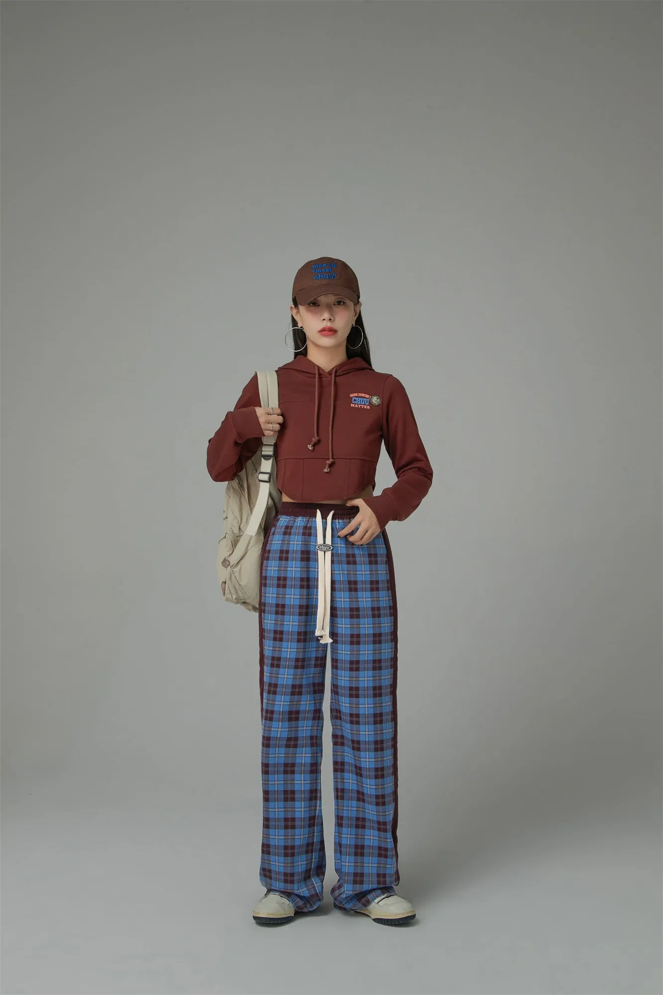 Check String Wide Casual Pants