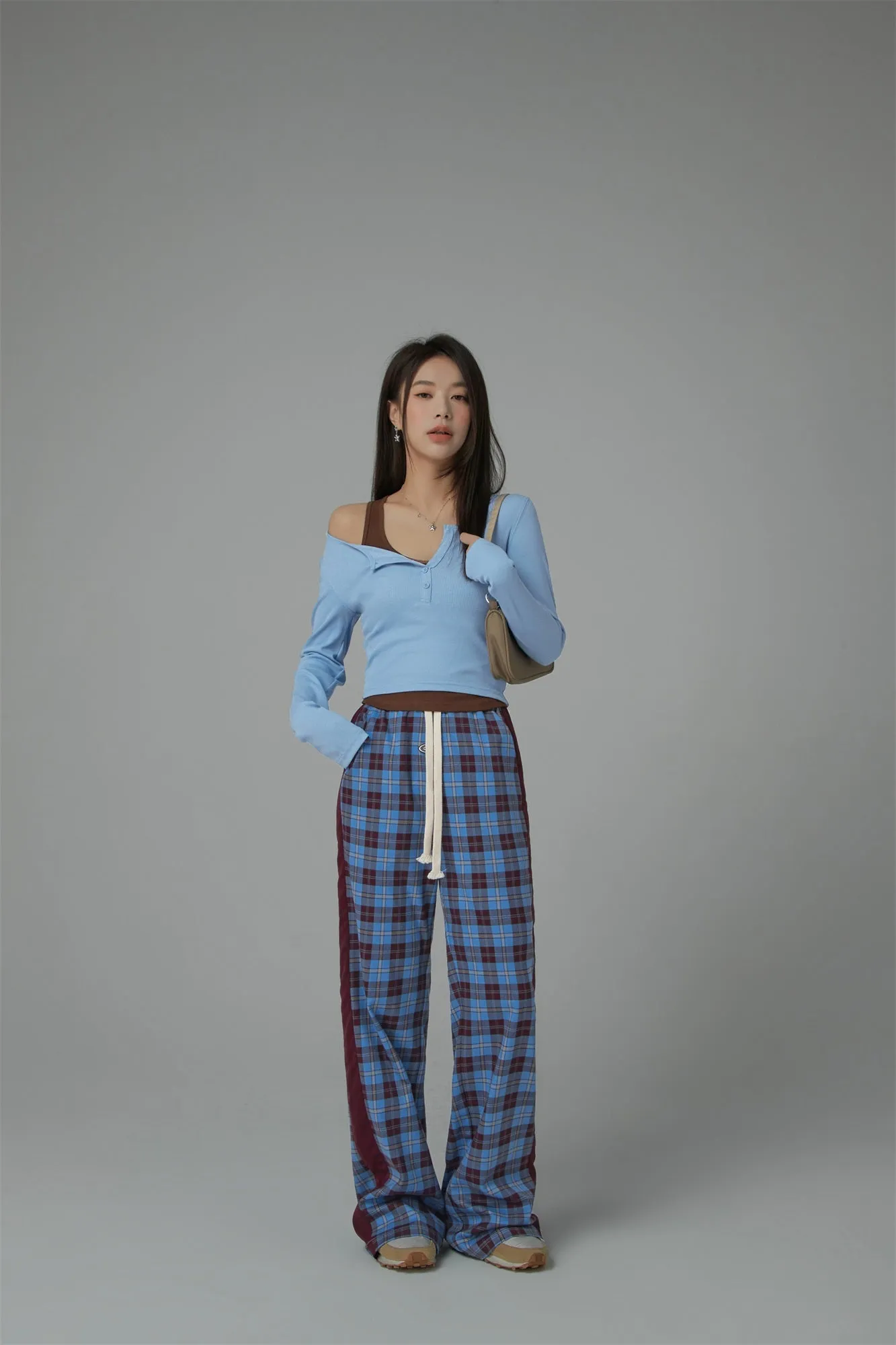 Check String Wide Casual Pants