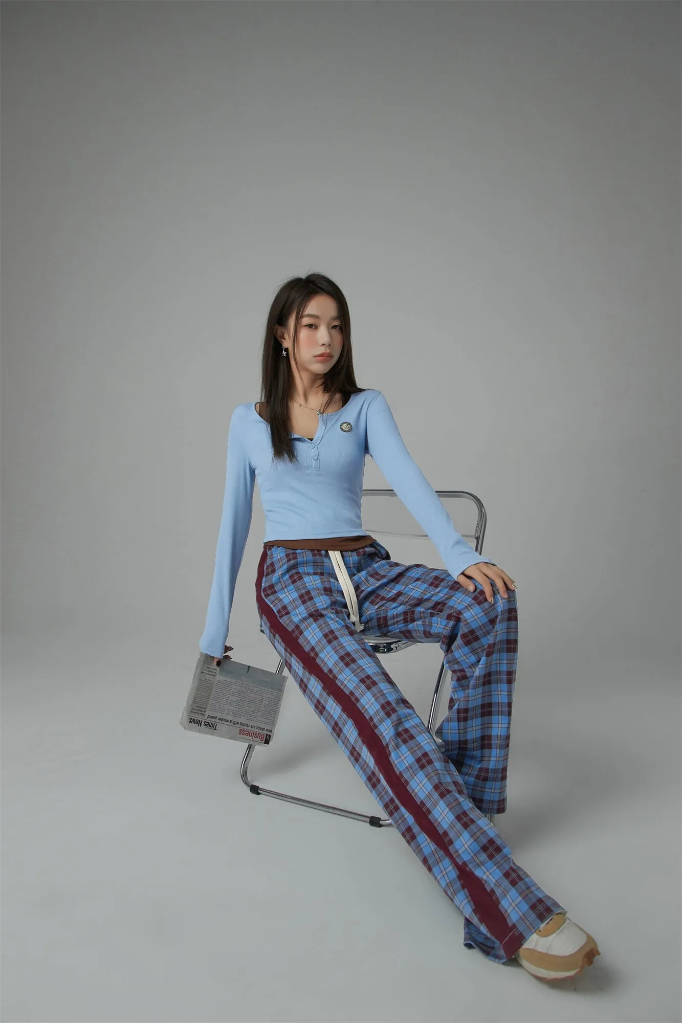 Check String Wide Casual Pants