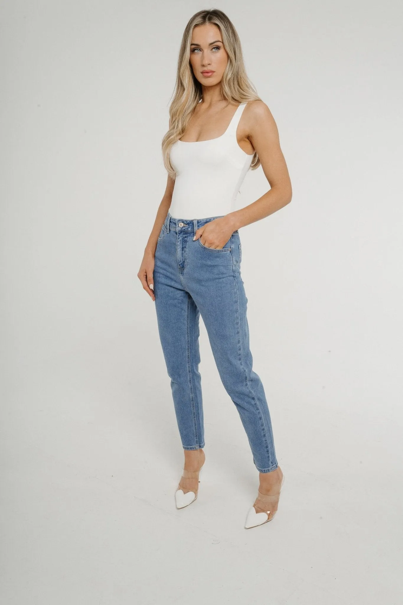 Cindy High Waist Mom Jean In Mid Wash