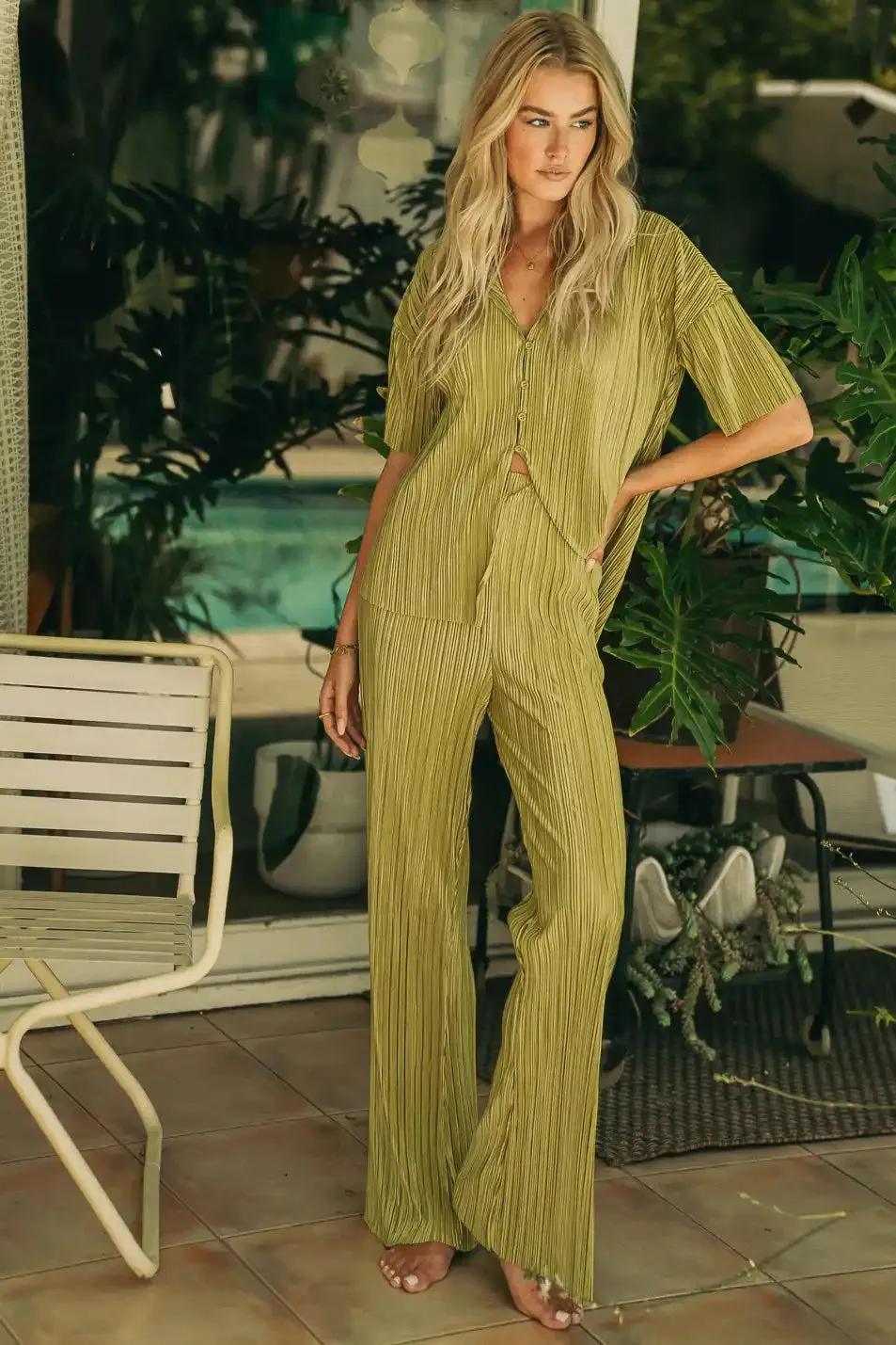 Clara Ribbed Pants in Green - FINAL SALE