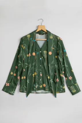 Classy Floral Shirt With Attached Scarf For Women