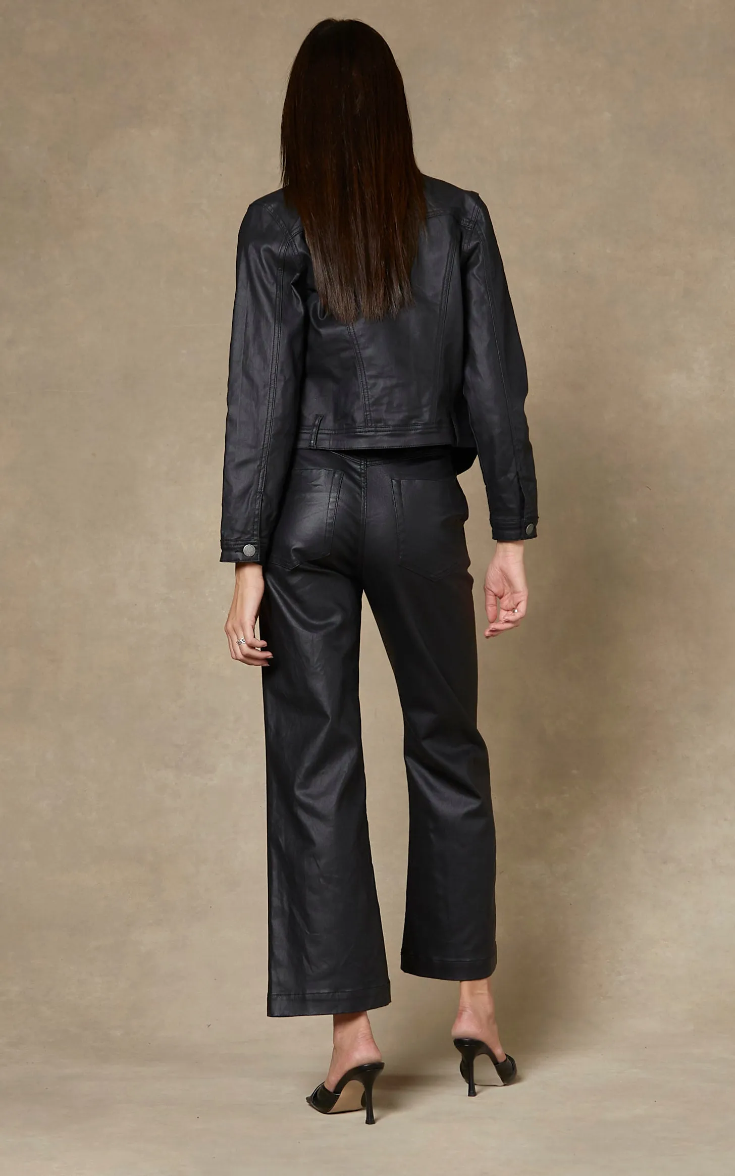 Cody Coated Black Kick Flare Trouser