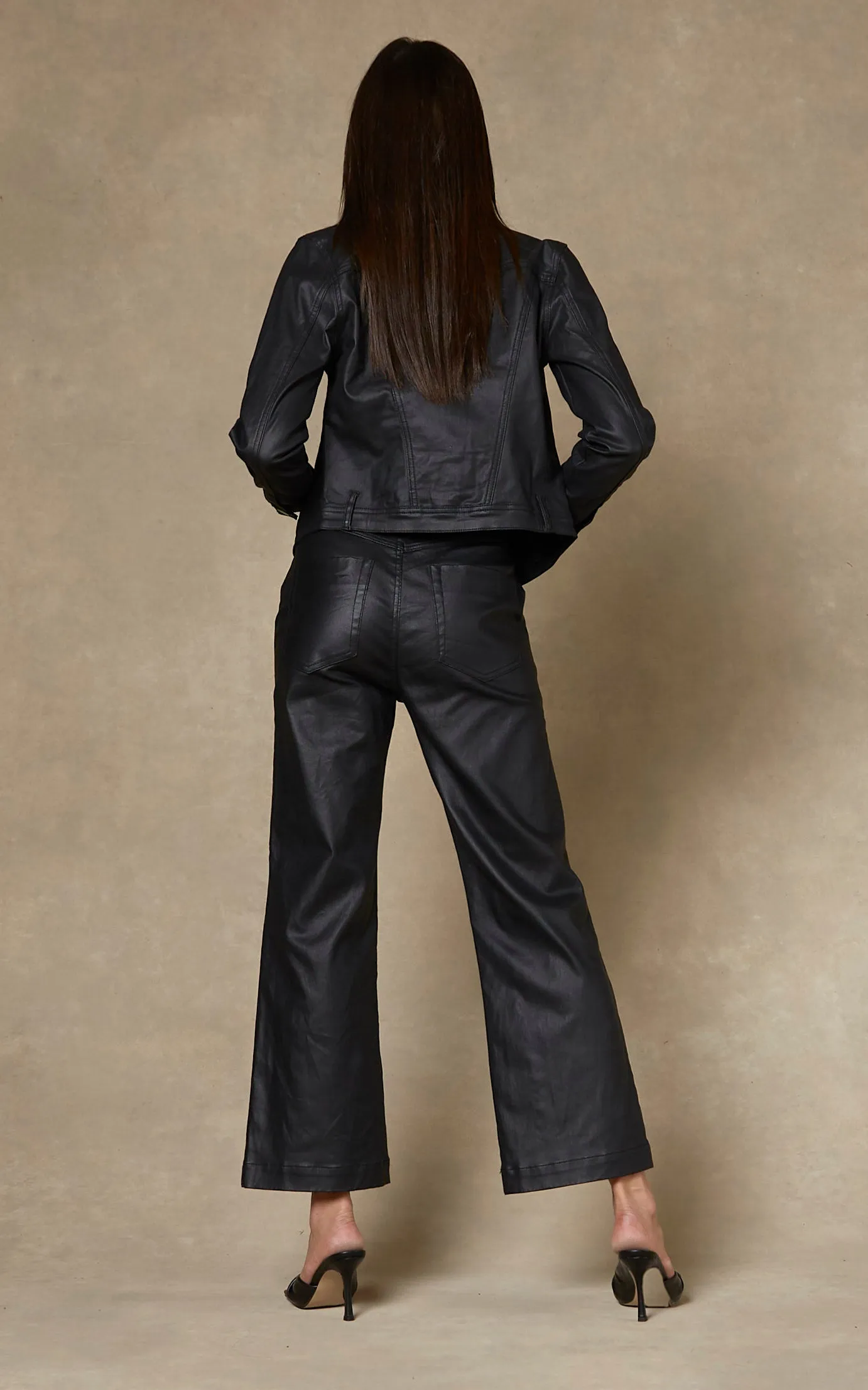 Cody Coated Black Kick Flare Trouser