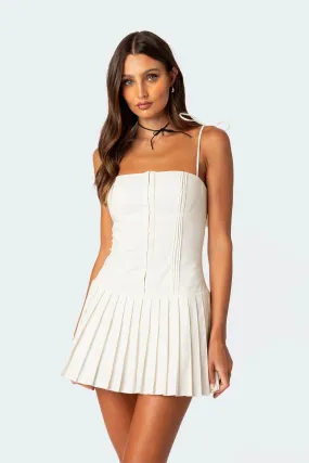 Corseted Pleated Mini Dress