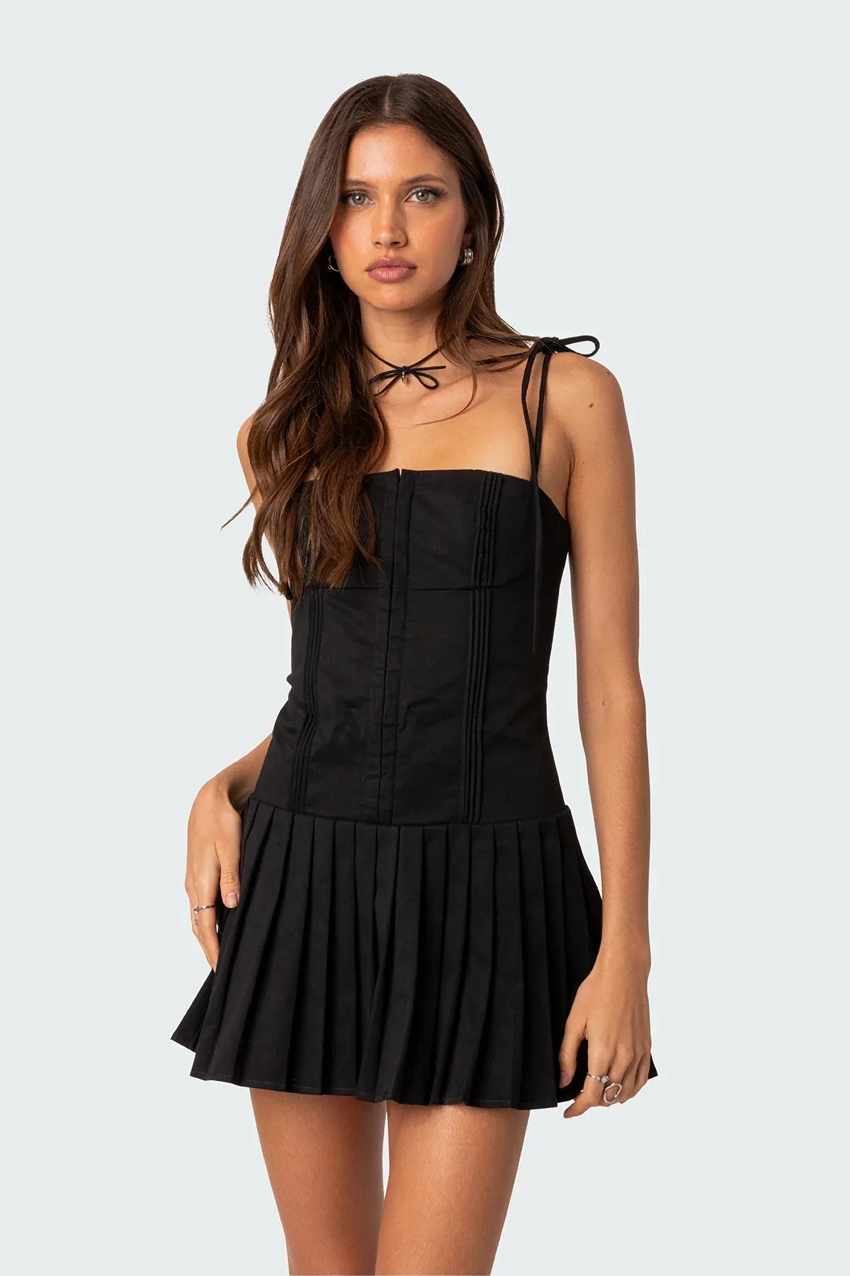 Corseted Pleated Mini Dress