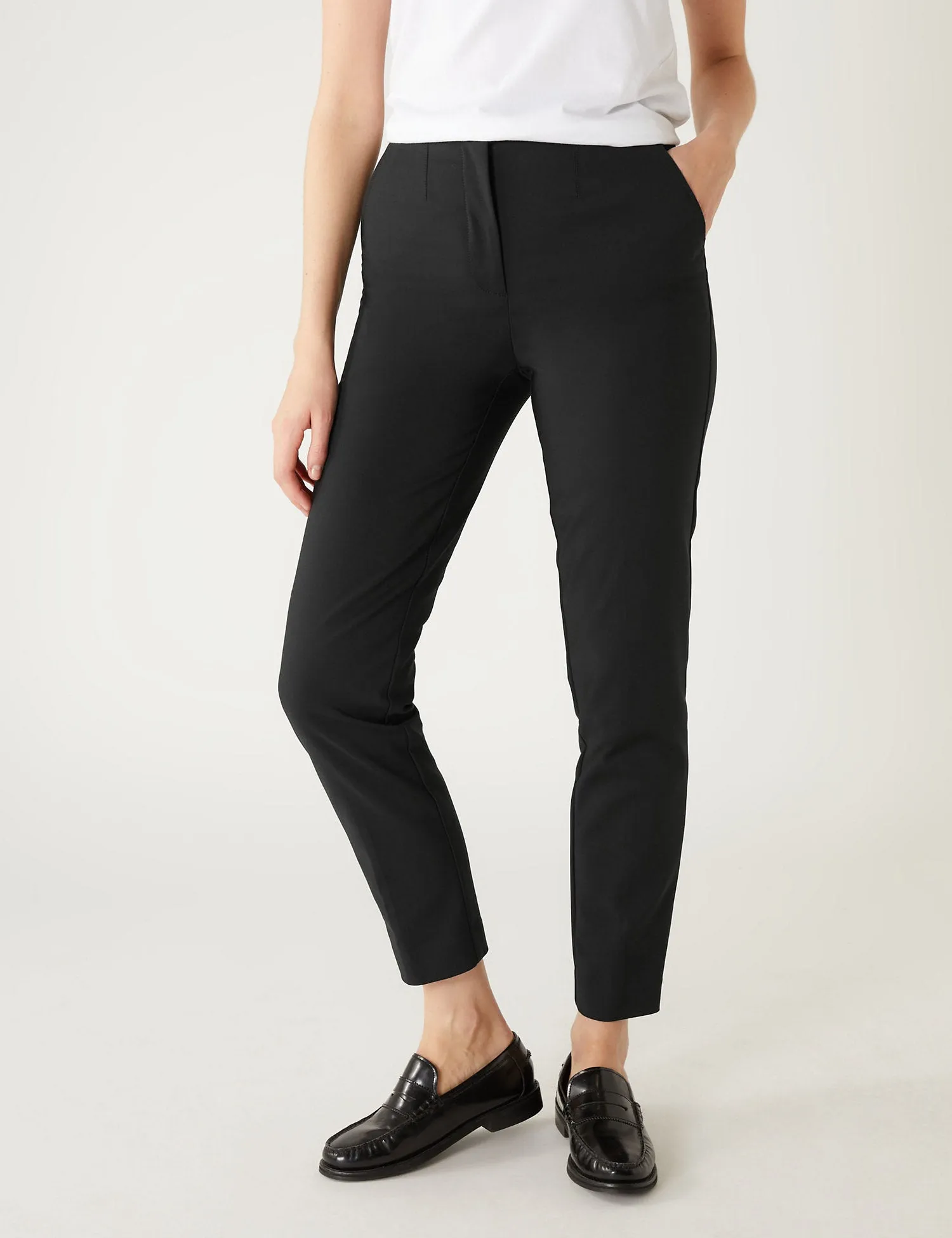 Cotton Blend Slim Fit Ankle Grazer Trousers