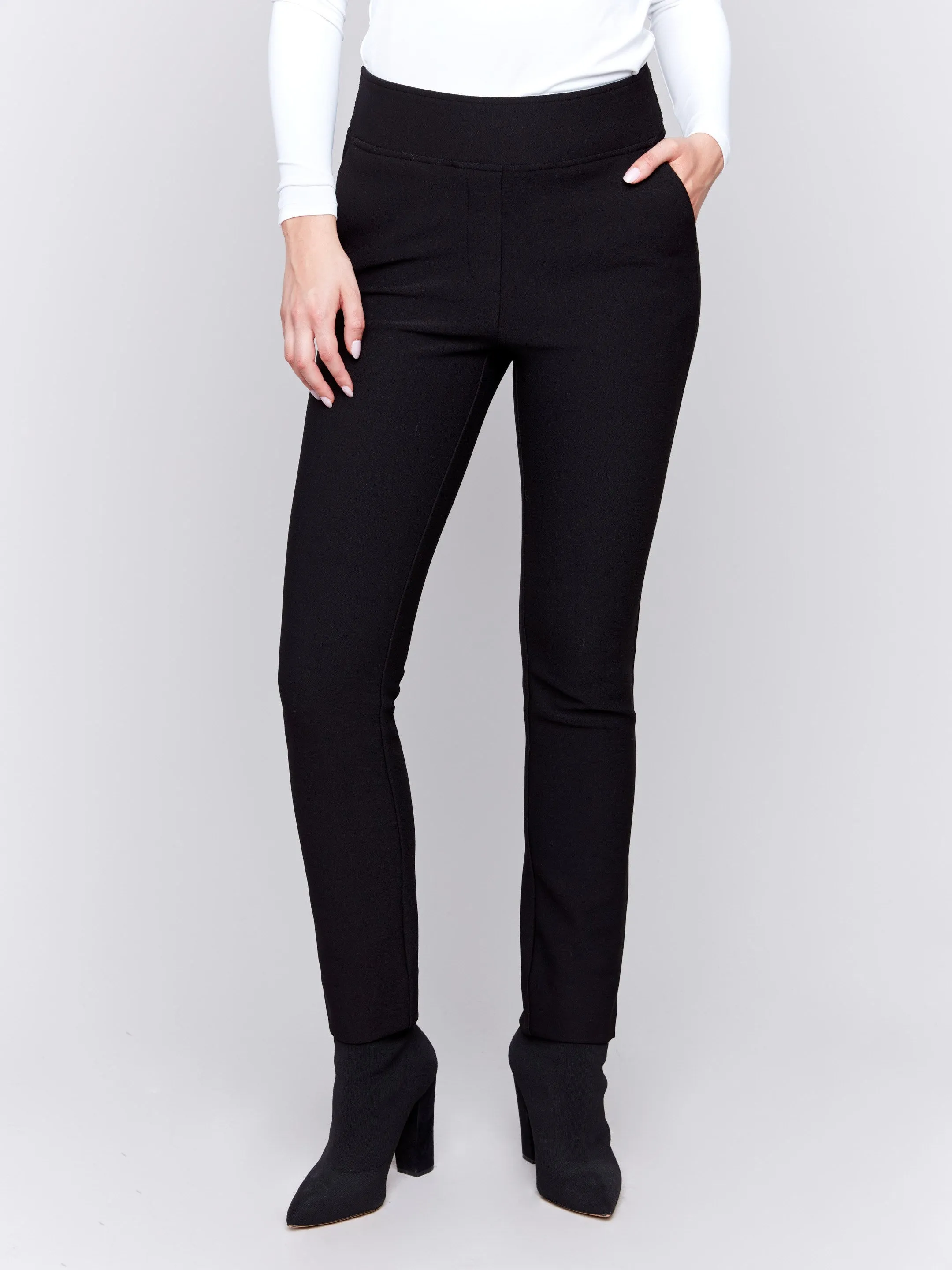 Crepe Slim Fit Dress Pants - Black