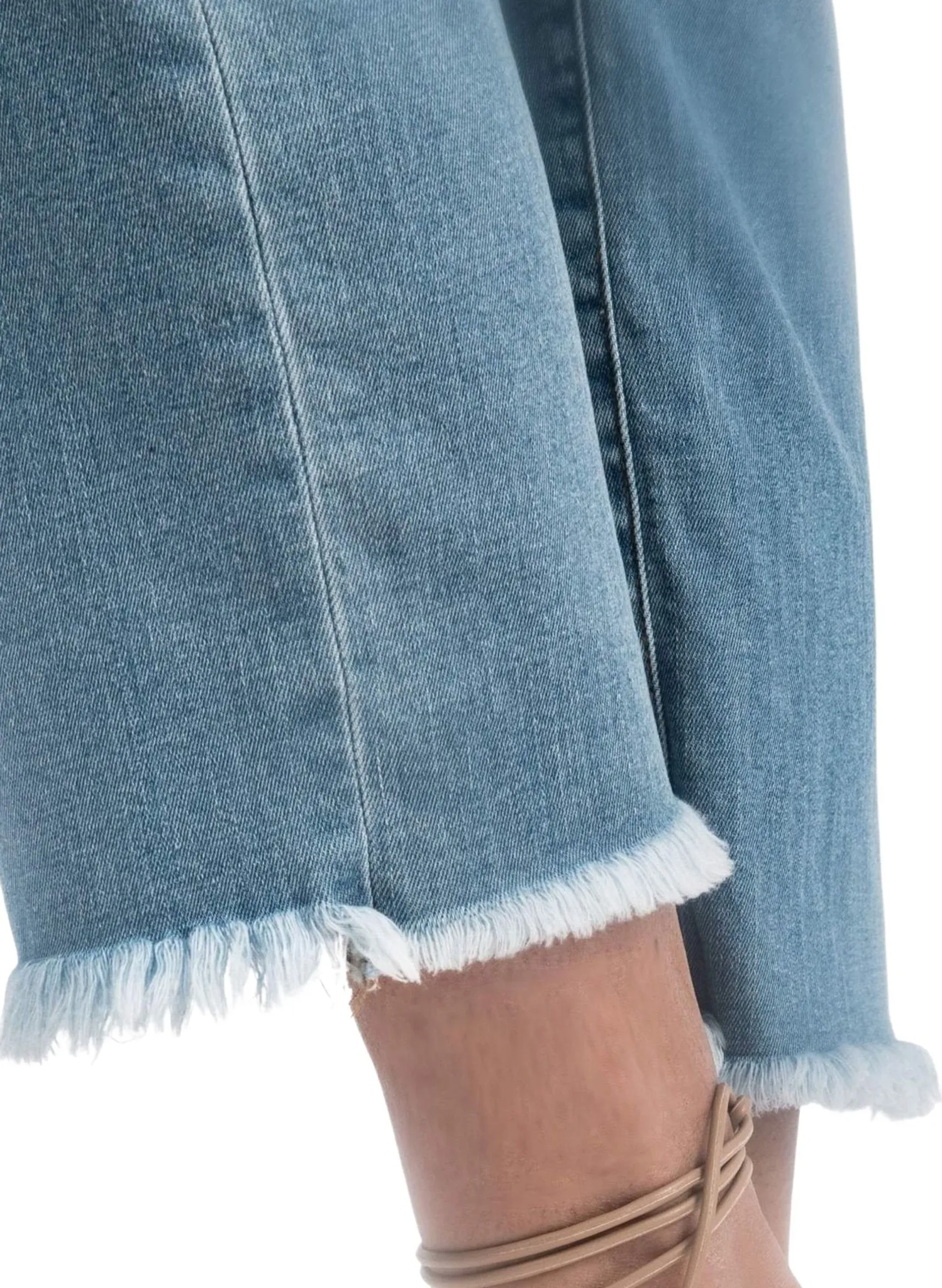 Cropped Straight Maternity Jeans with Fringed Hem - Light Wash