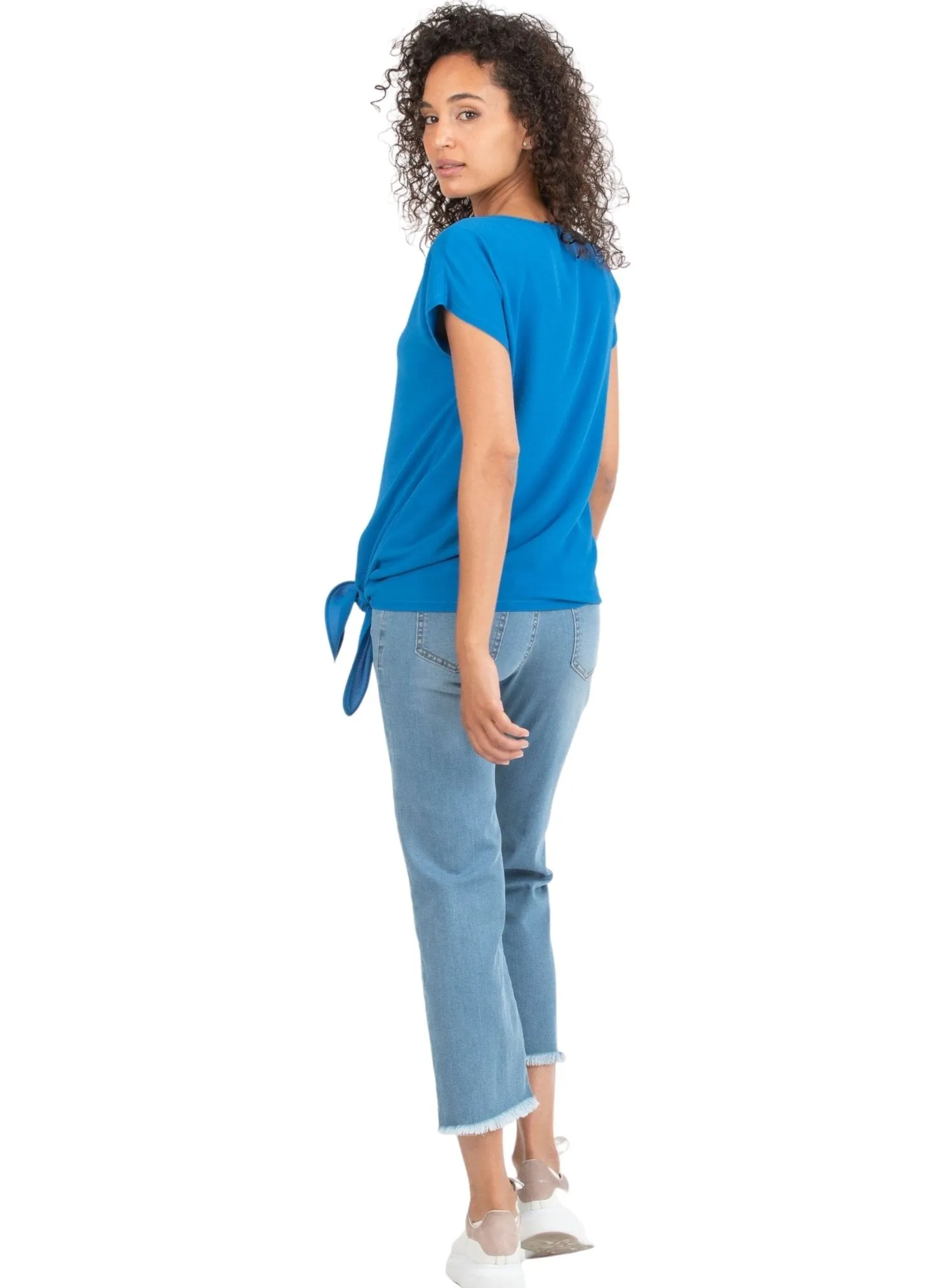 Cropped Straight Maternity Jeans with Fringed Hem - Light Wash