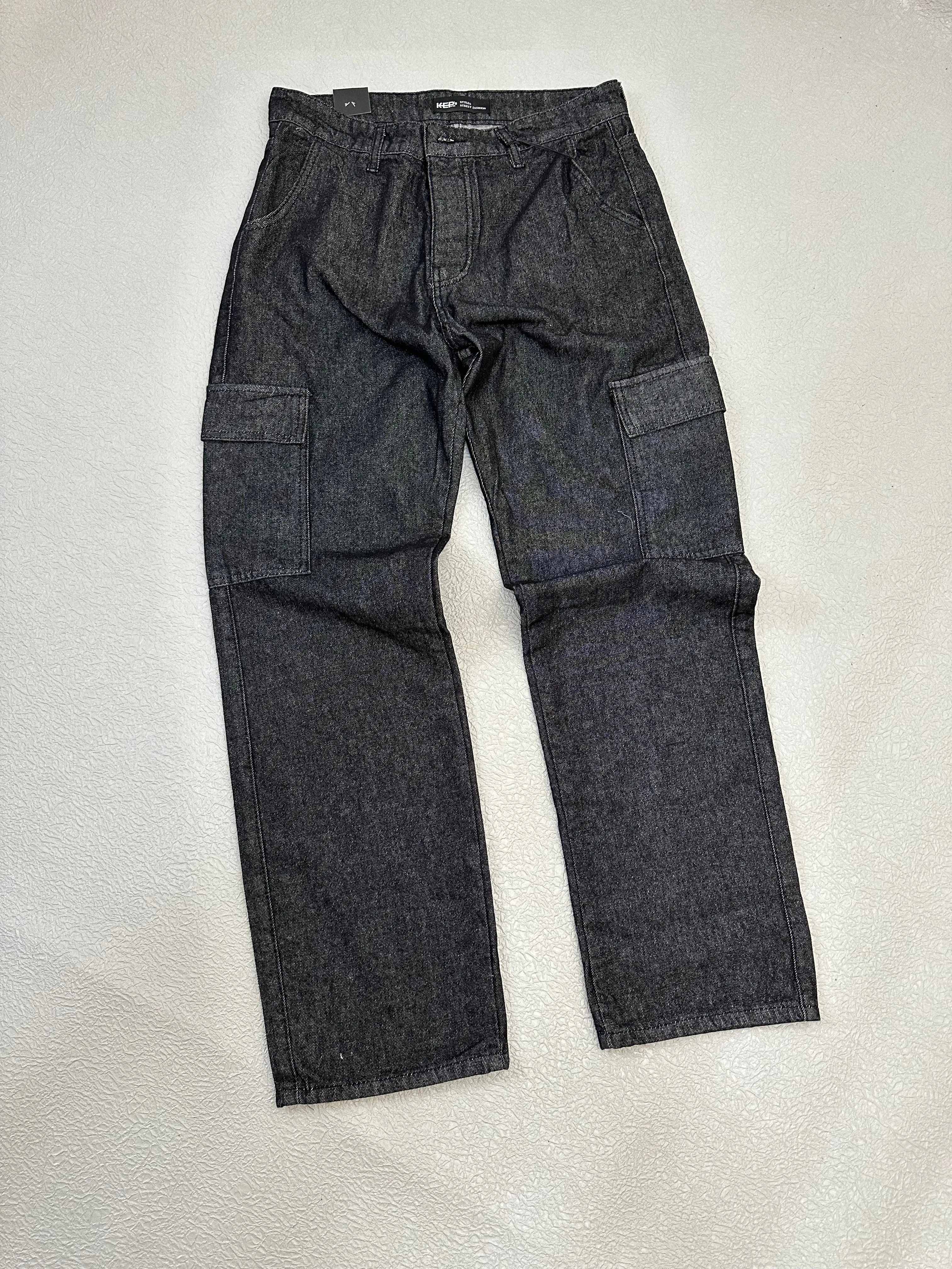 Curtis Cargo Utility Baggy Washed Black Denim Pants