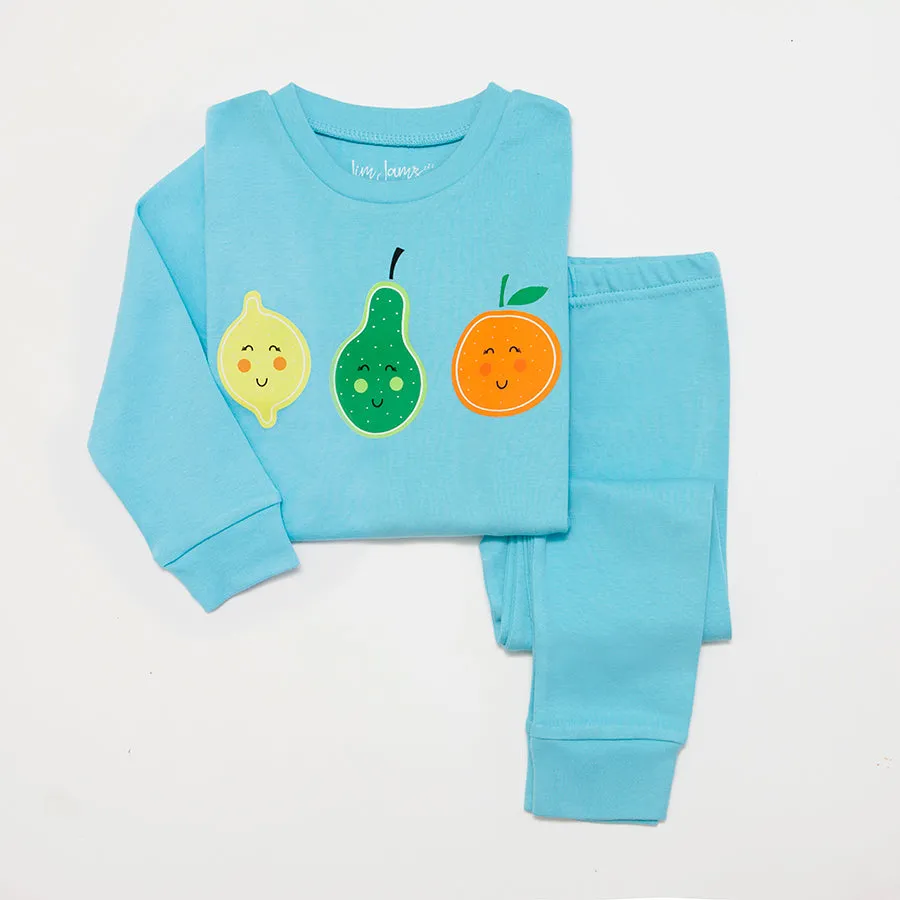 Cute Turquoise Tutti Fruitt Pyjamas for kids in a Jar