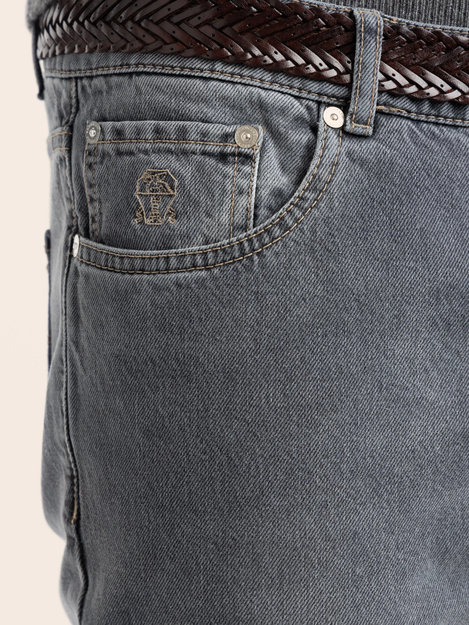 Dark Grey Leisure Fit Five-Pocket Jeans