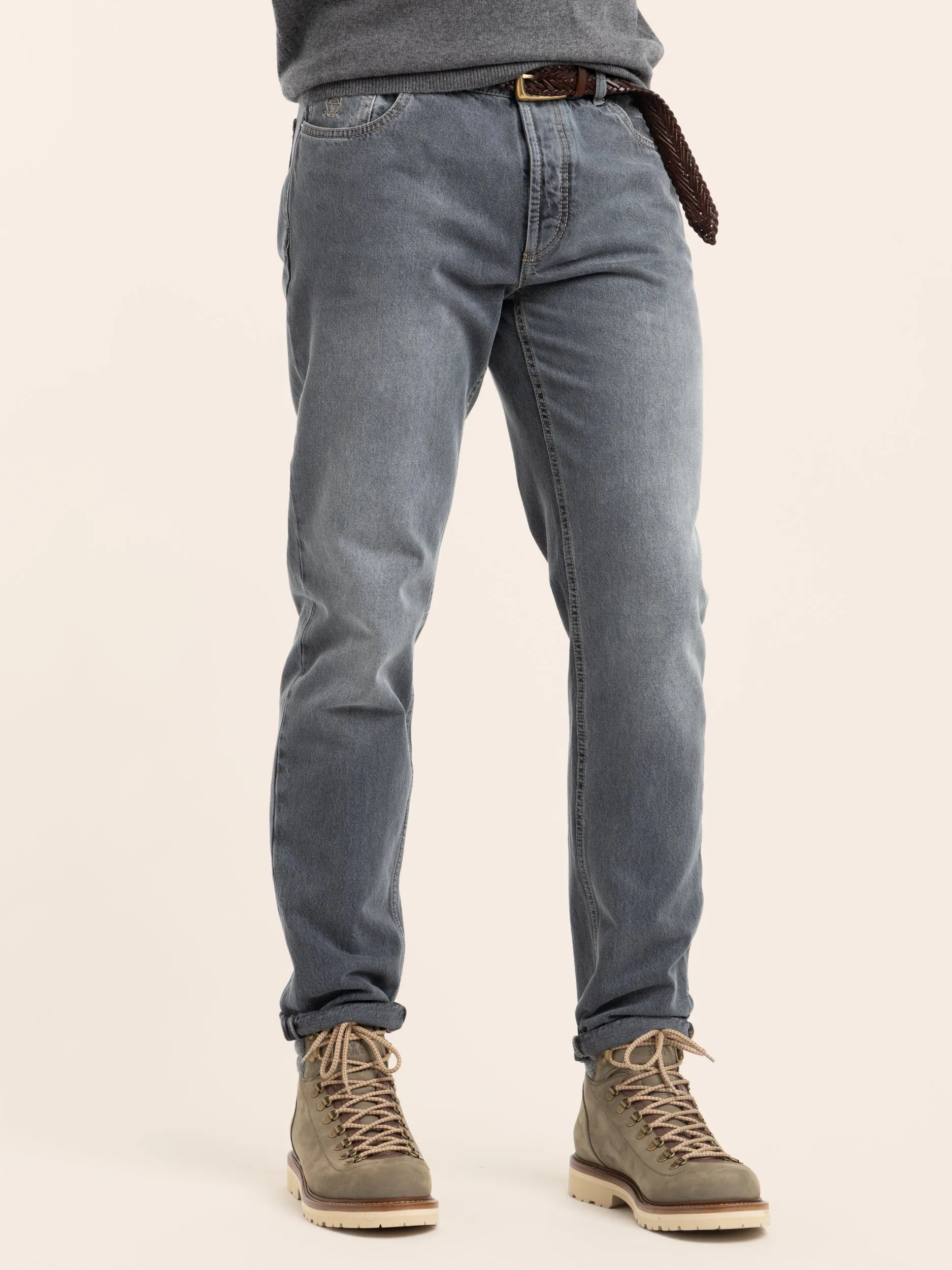 Dark Grey Leisure Fit Five-Pocket Jeans