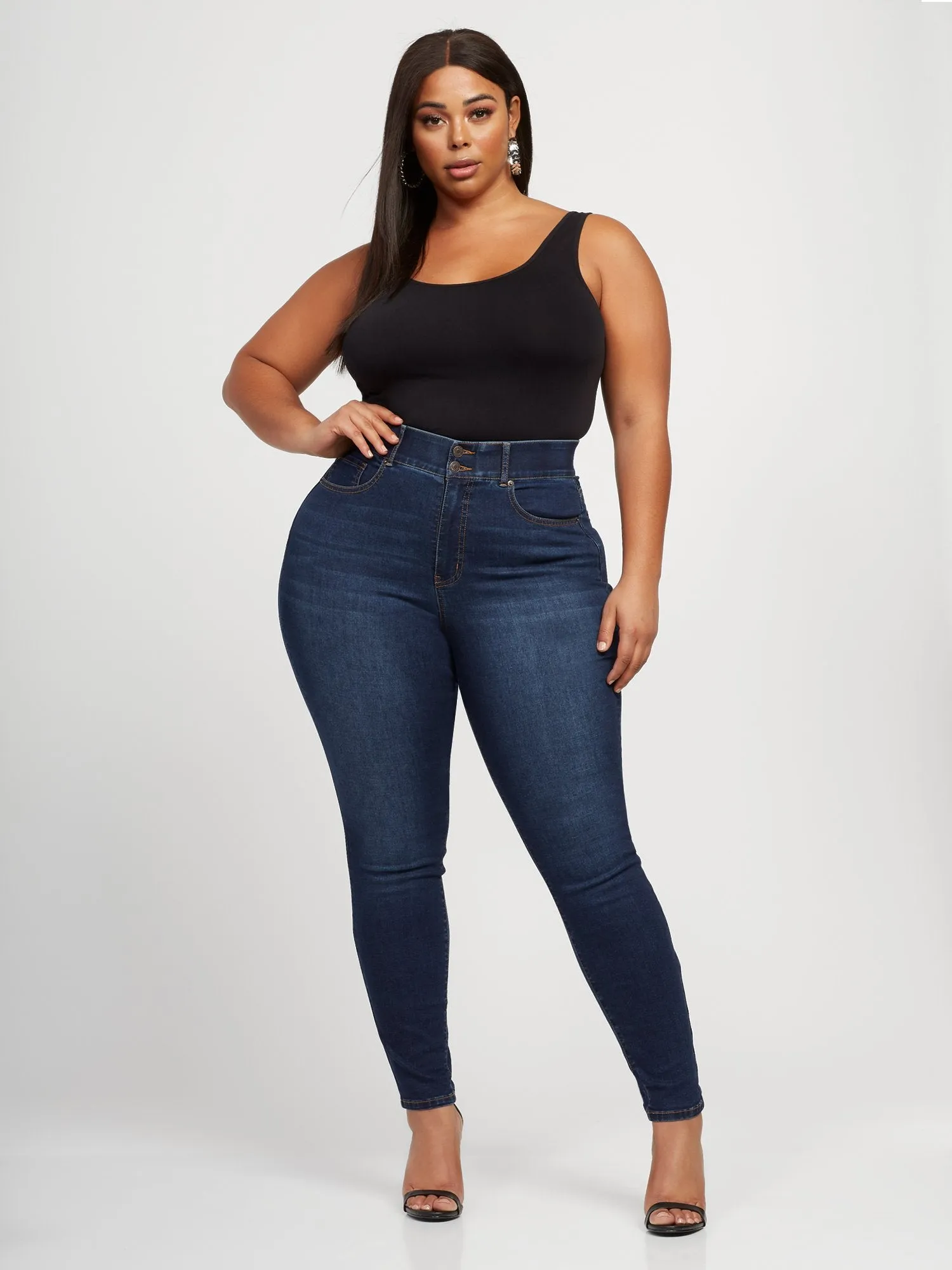 Dark Wash Curvy Skinny Jeans - Short Inseam