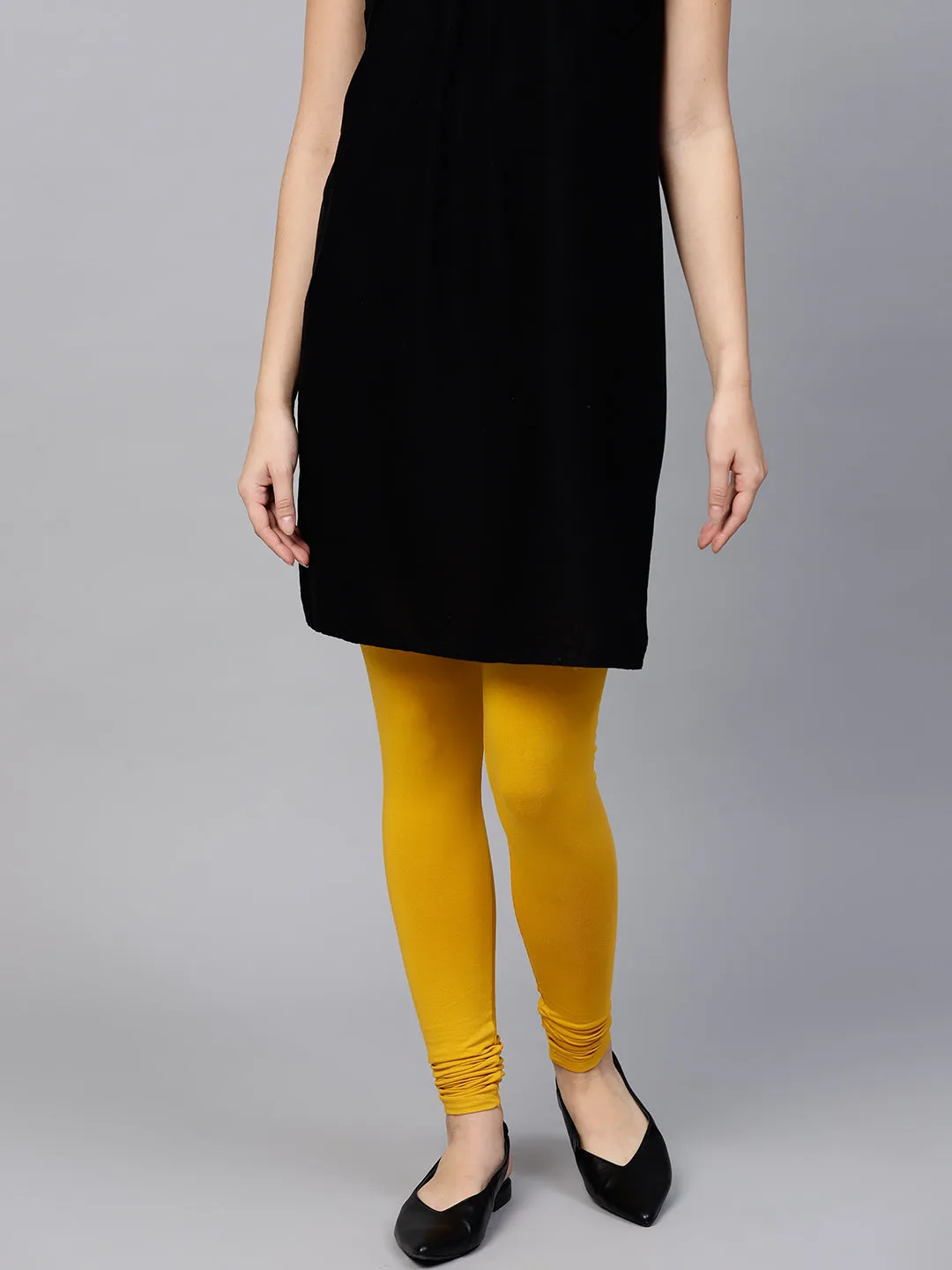 Dazzling Mustard Cotton Lycra Solid Legging