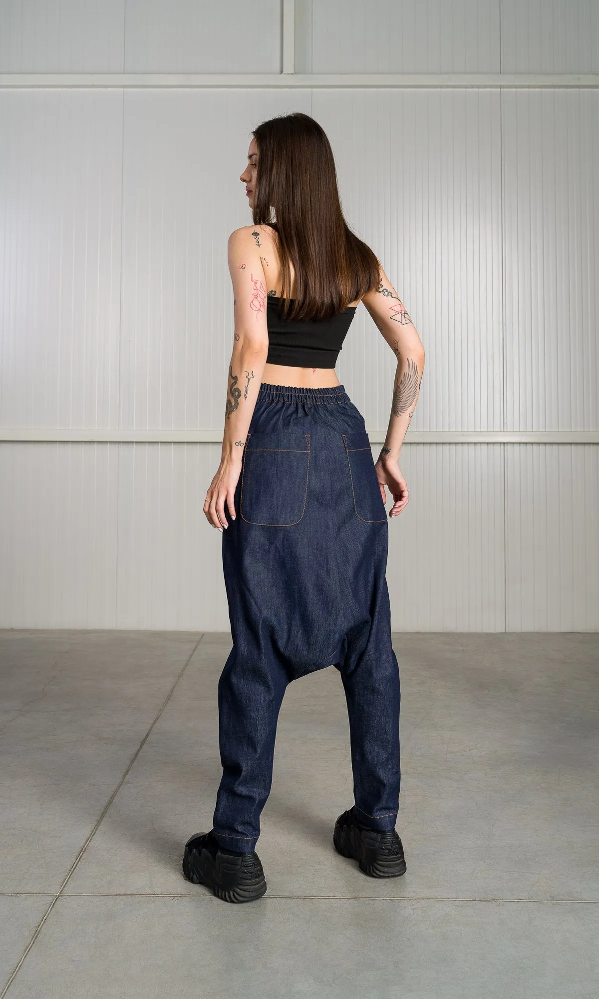 Deep Drop Crotch Denim Pants