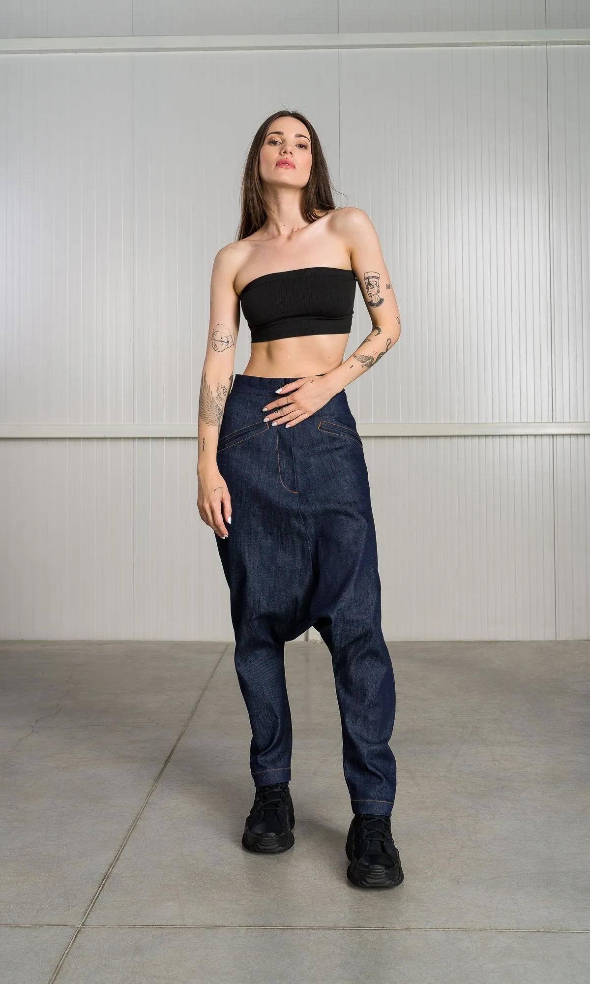 Deep Drop Crotch Denim Pants