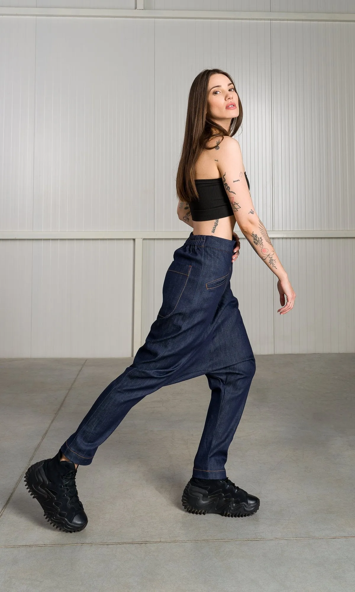 Deep Drop Crotch Denim Pants