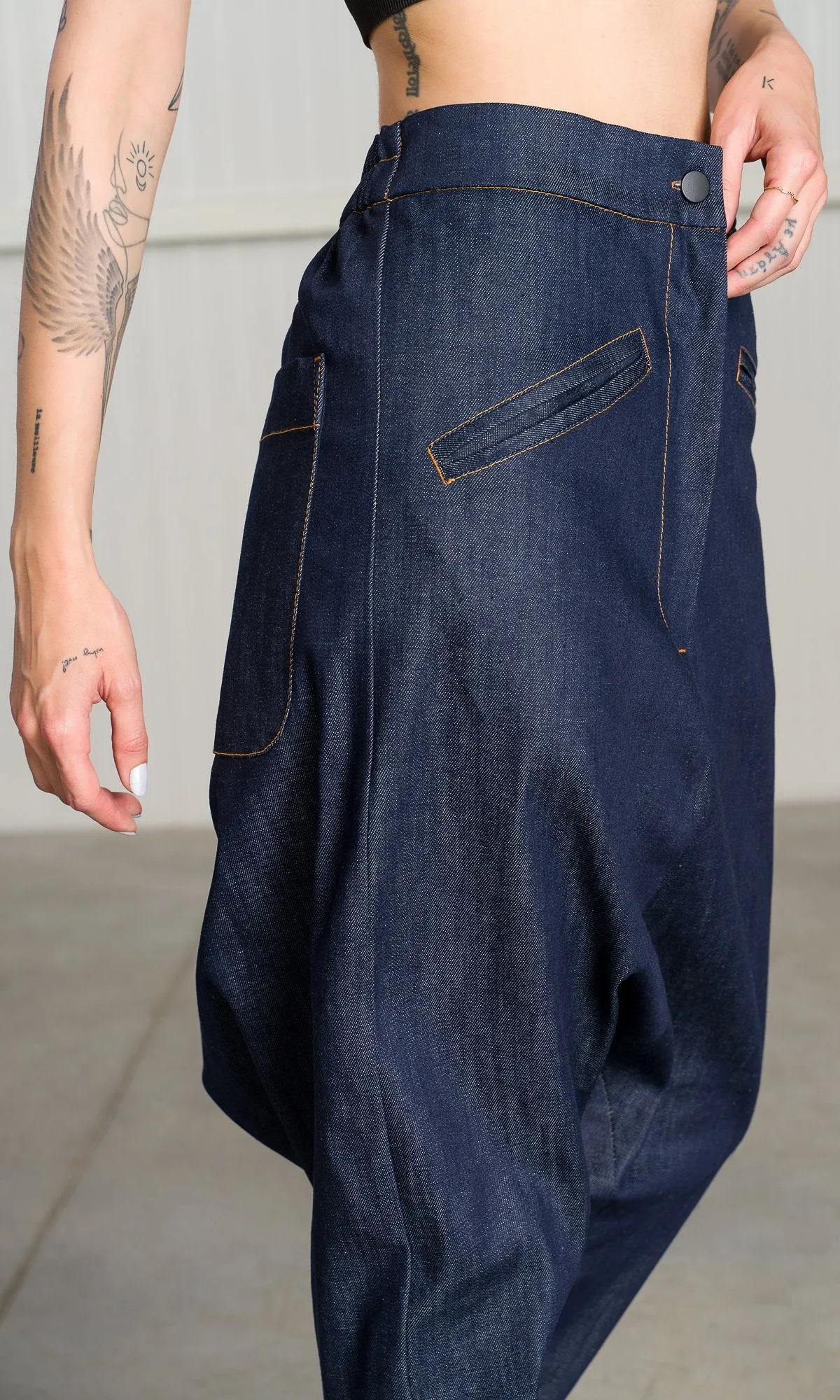 Deep Drop Crotch Denim Pants