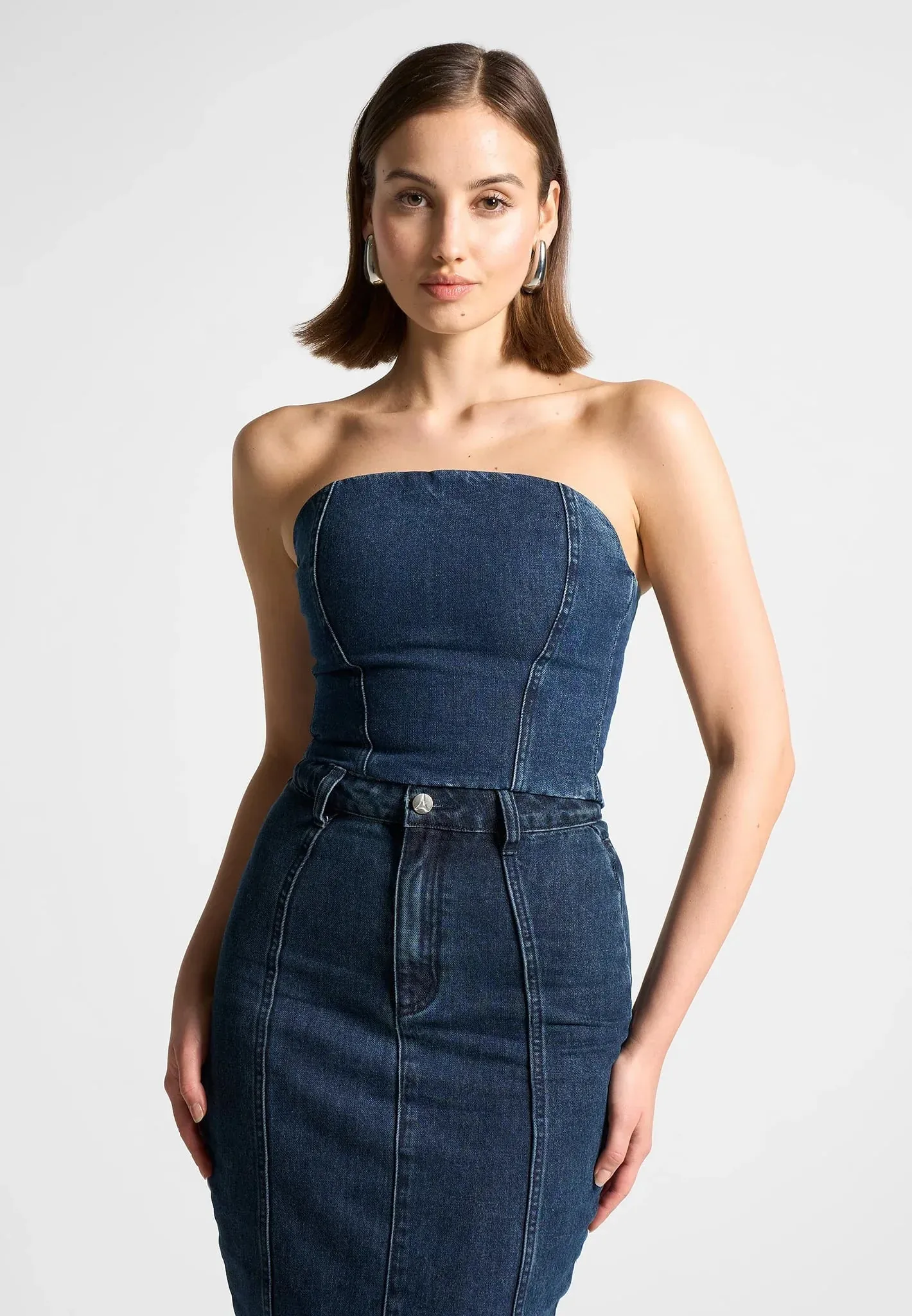 Denim Bandeau Corset Top