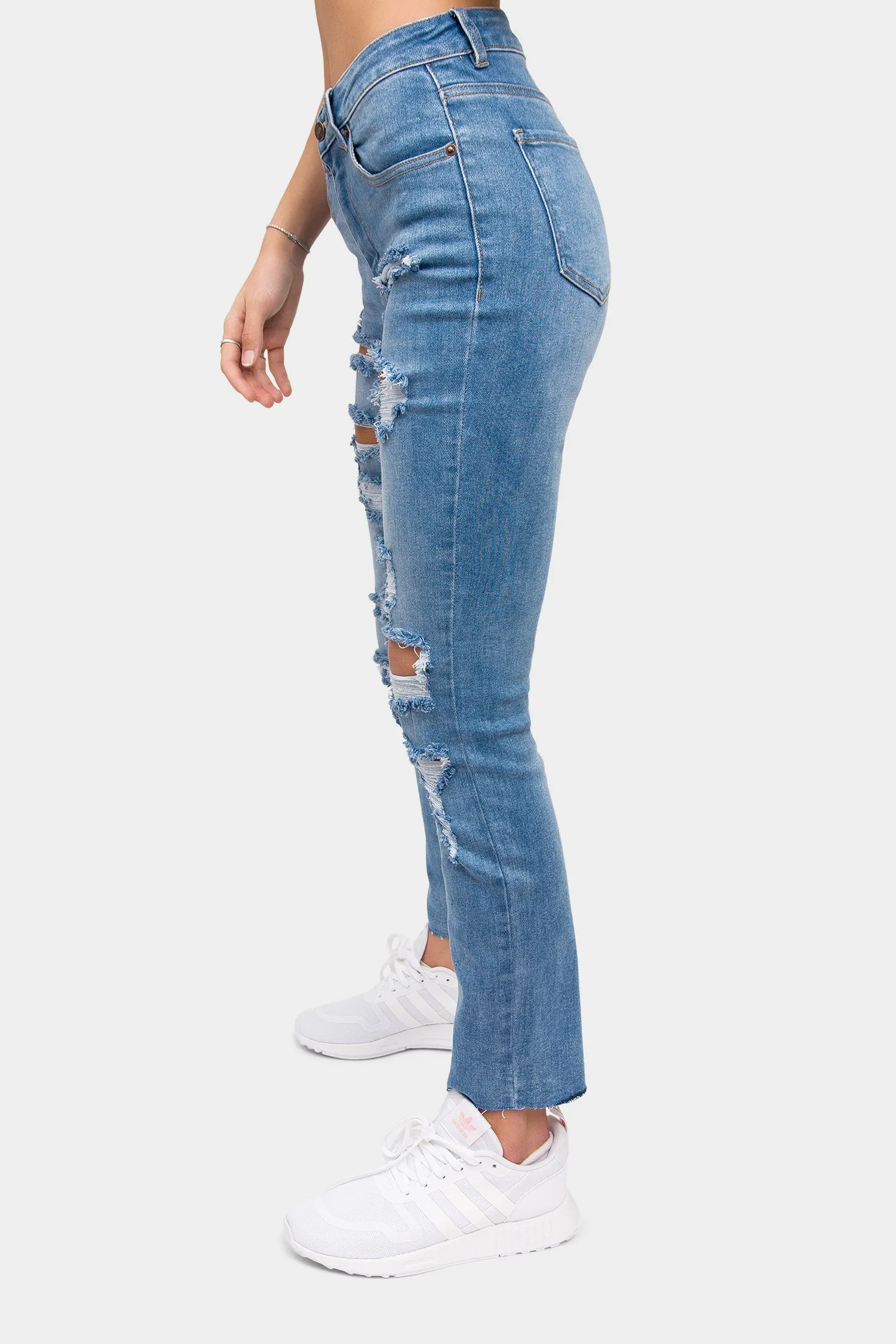 Destroyed High Rise Straight Jeans