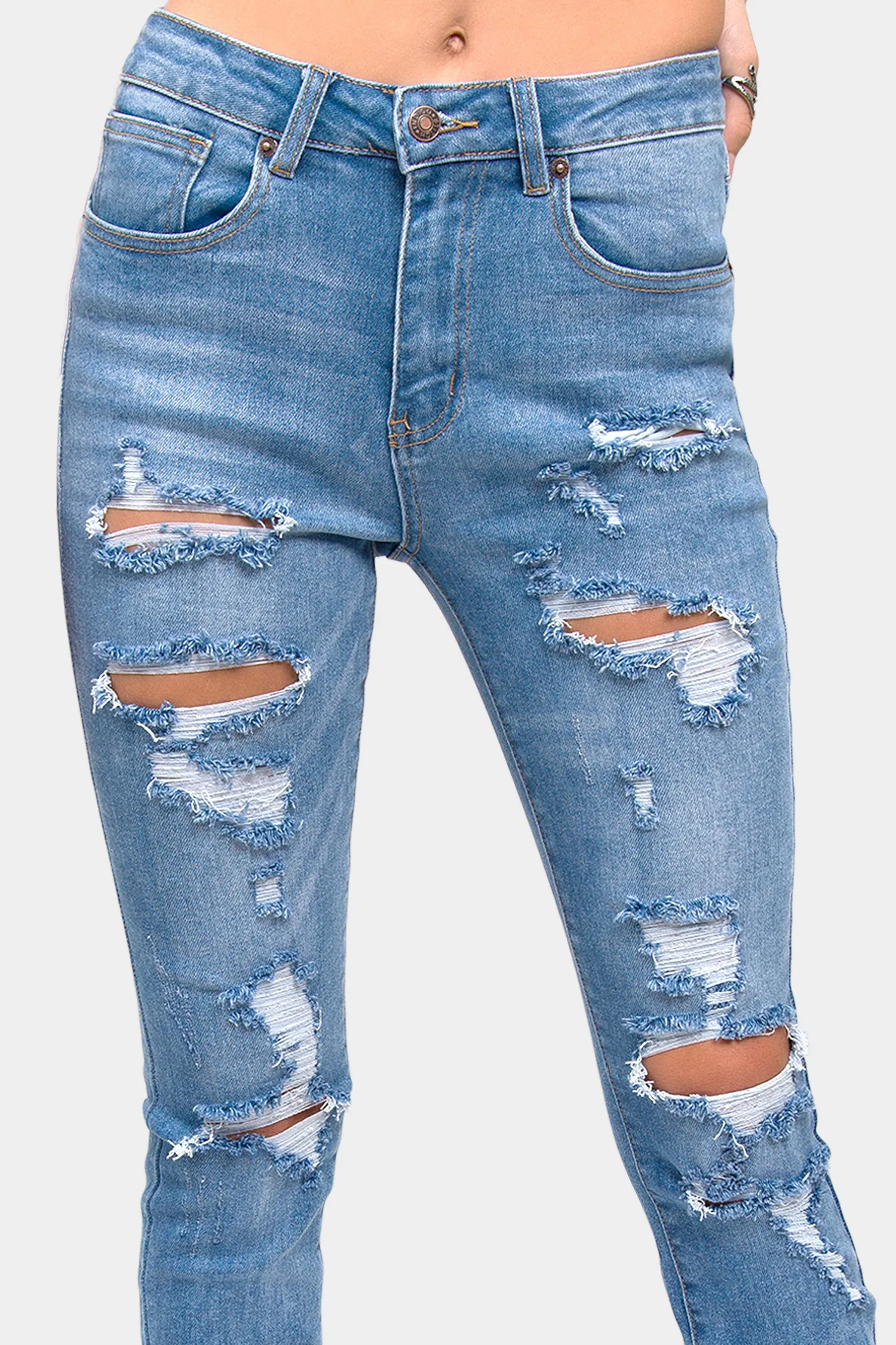 Destroyed High Rise Straight Jeans