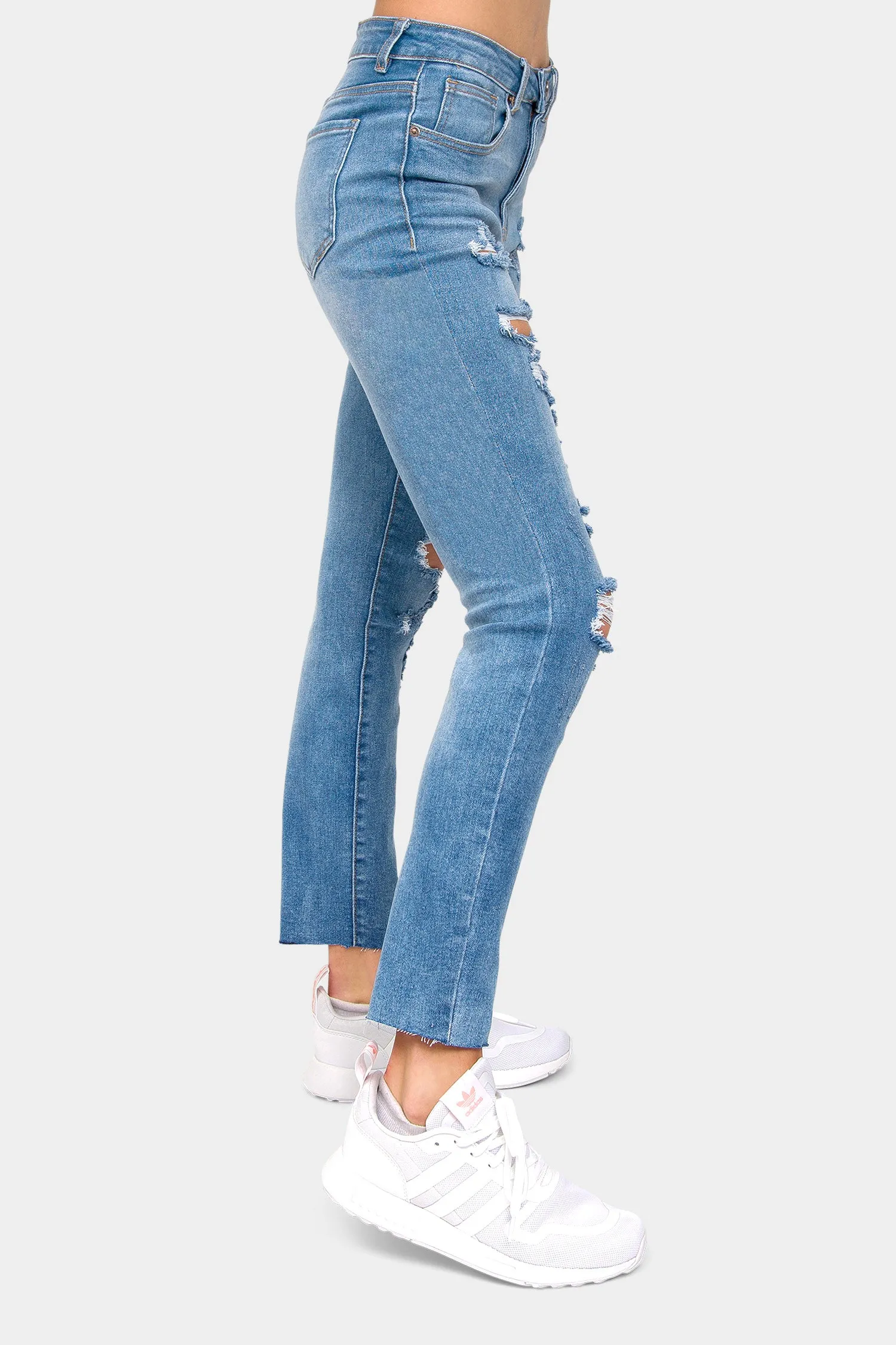 Destroyed High Rise Straight Jeans