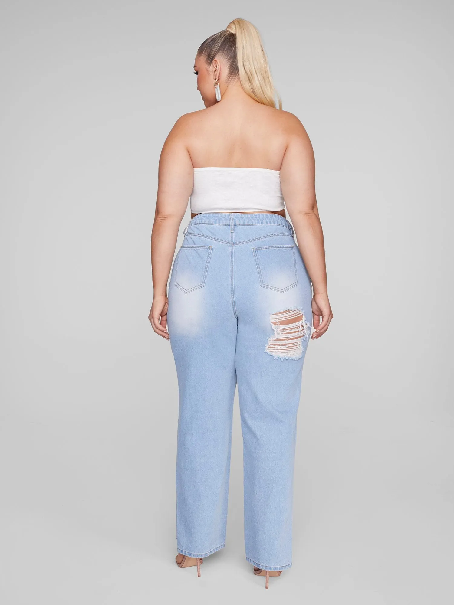 Destructed Light Wash Straight Leg Jeans