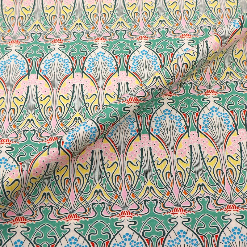 Dressmaking Cotton Lawn Fabric - Ian - Pink and Green