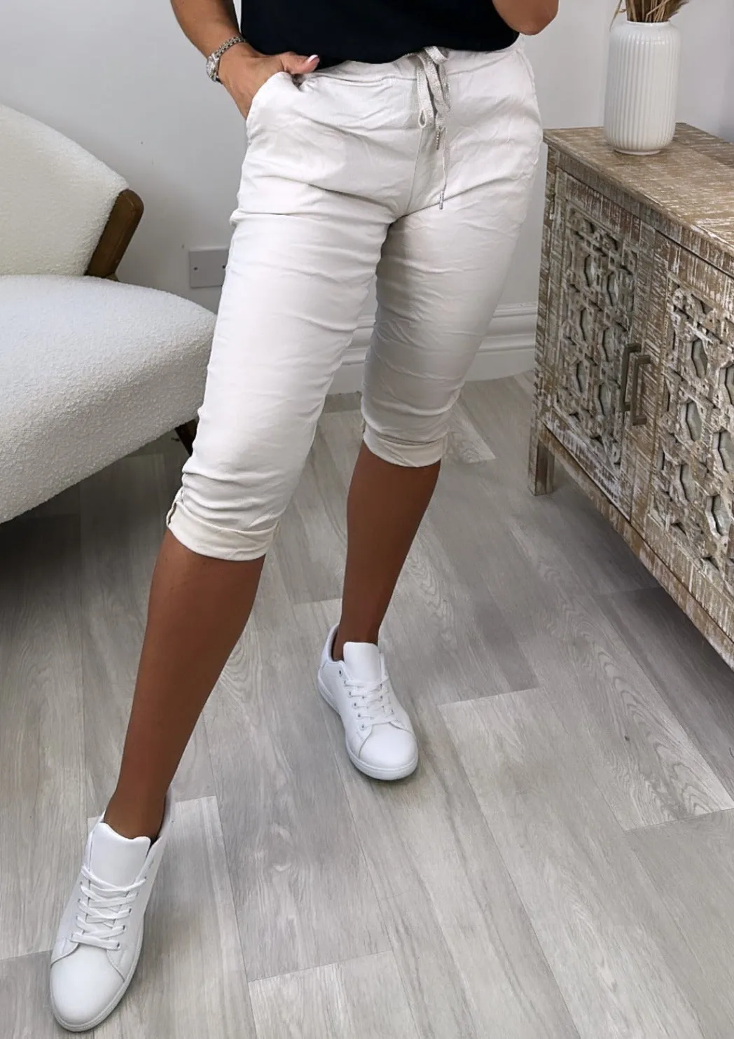 Edwina Beige Crop Chino Joggers