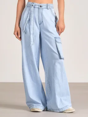 Elan Wide Leg Cargo Pants - Blue Wash