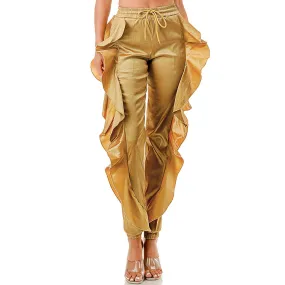 Elastic Waistband Side Ruffle Jogger Pants