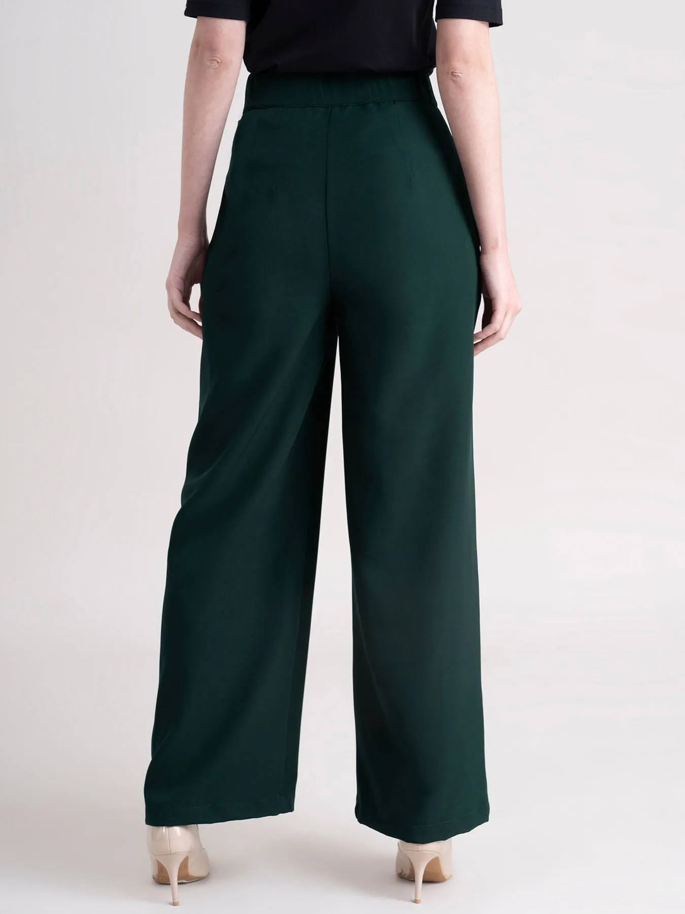 Elasticated Wide Leg Trouser - Bottle Green