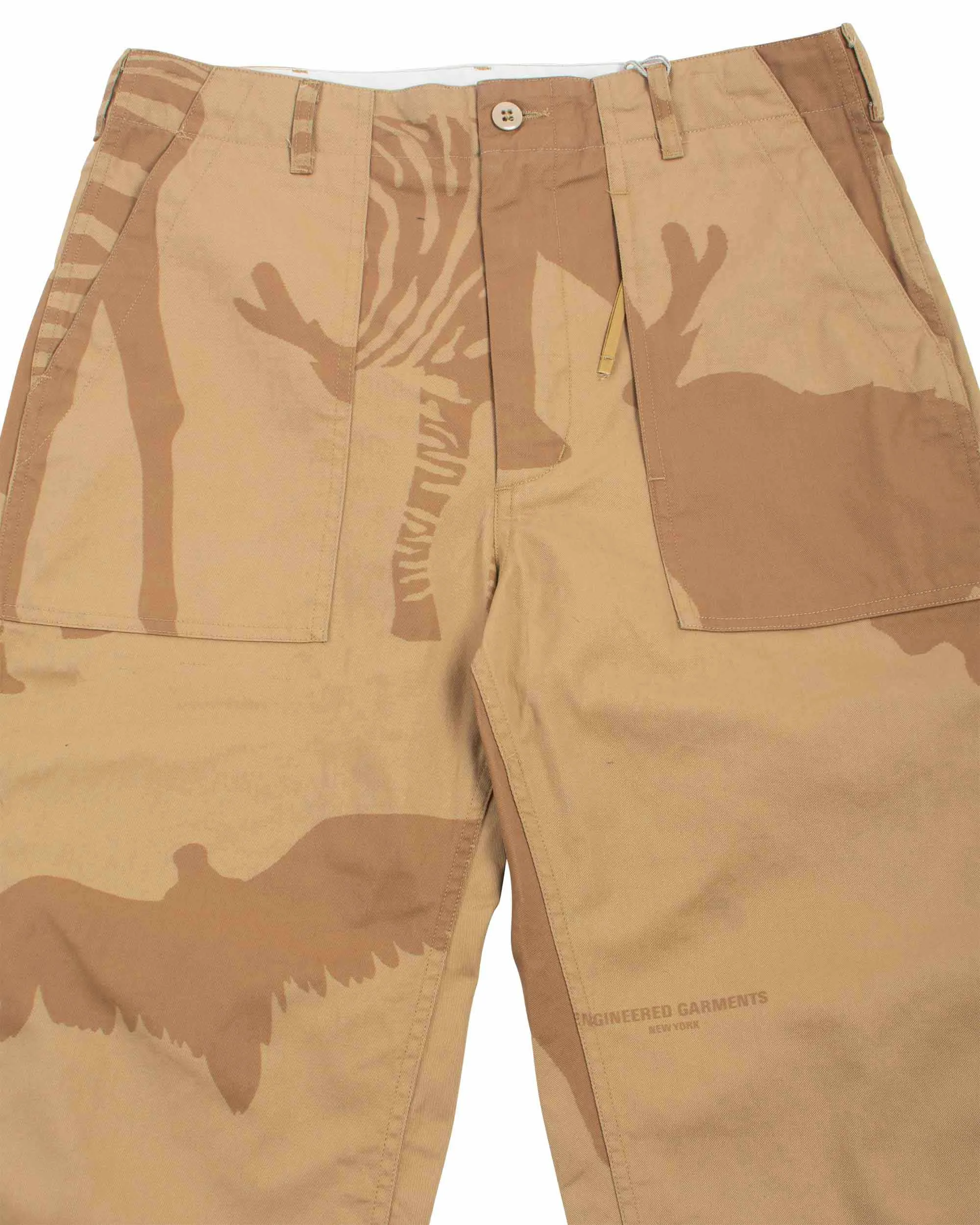 Engineered Garments Fatigue Pant Khaki Animal Print Cotton Flat Twill