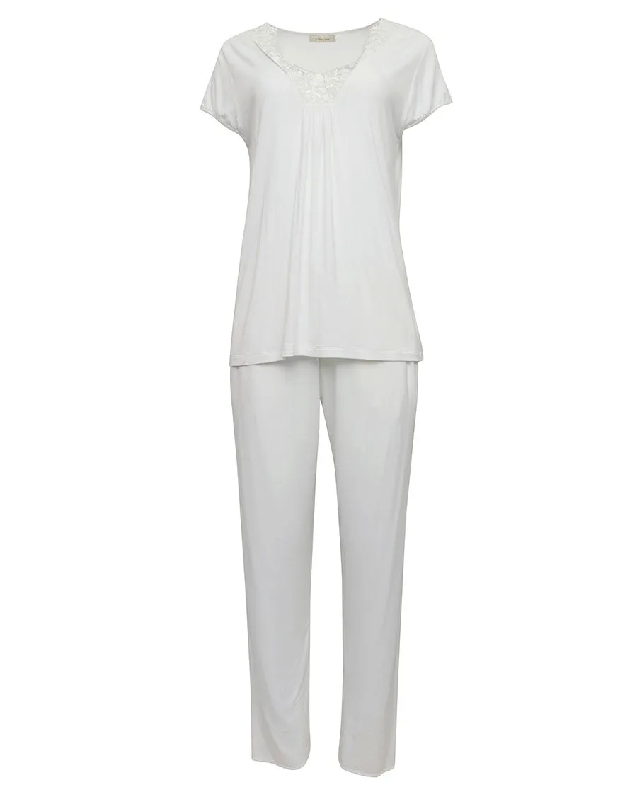 Evette Lace Detail White Jersey Pyjama Set