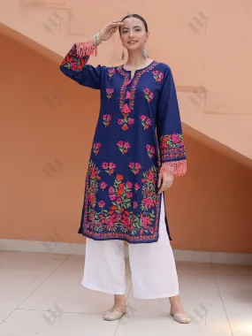 Falak Kashmiri Long Kurta- Navy Blue