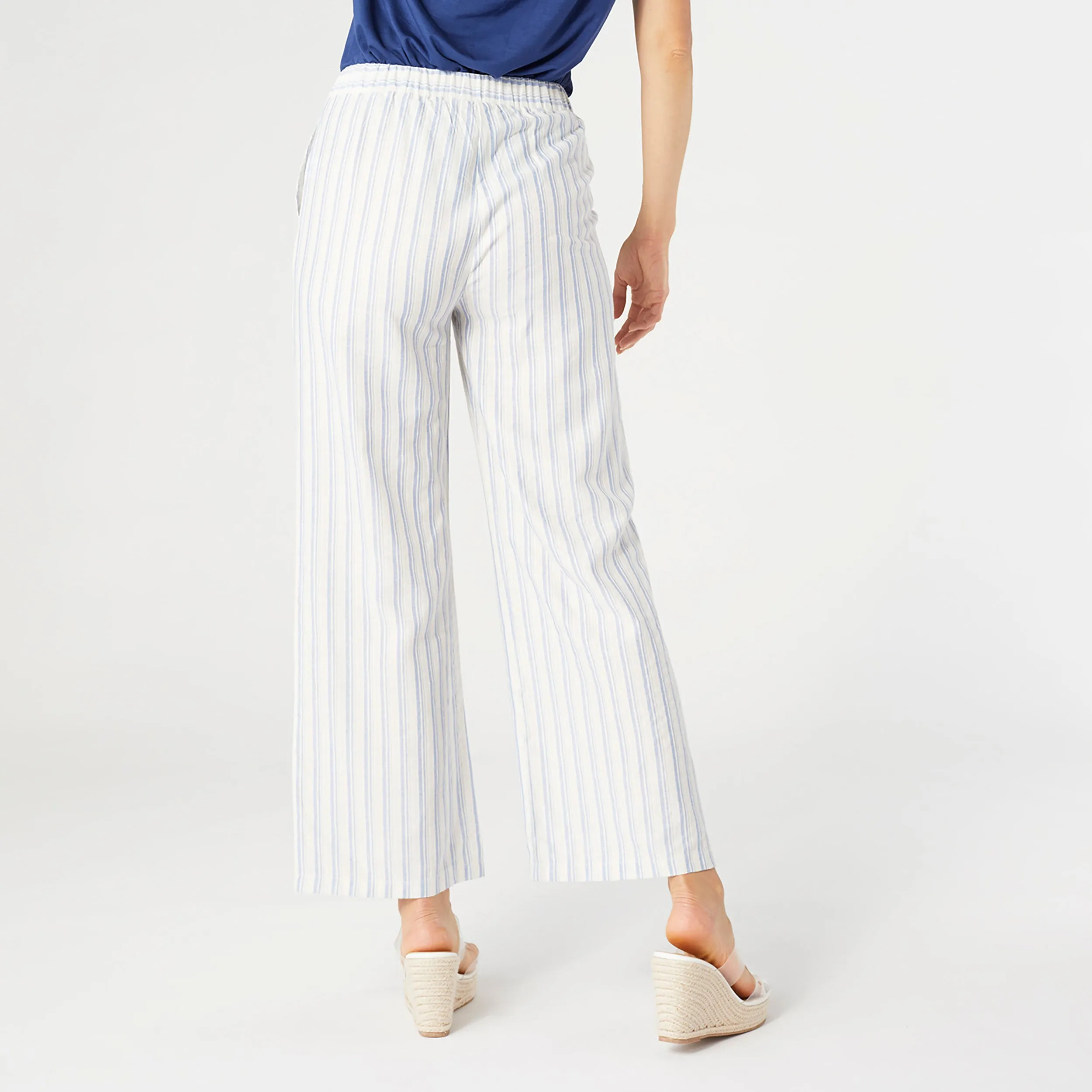 Fallon Wide Leg Striped Pant - Off White/Blue