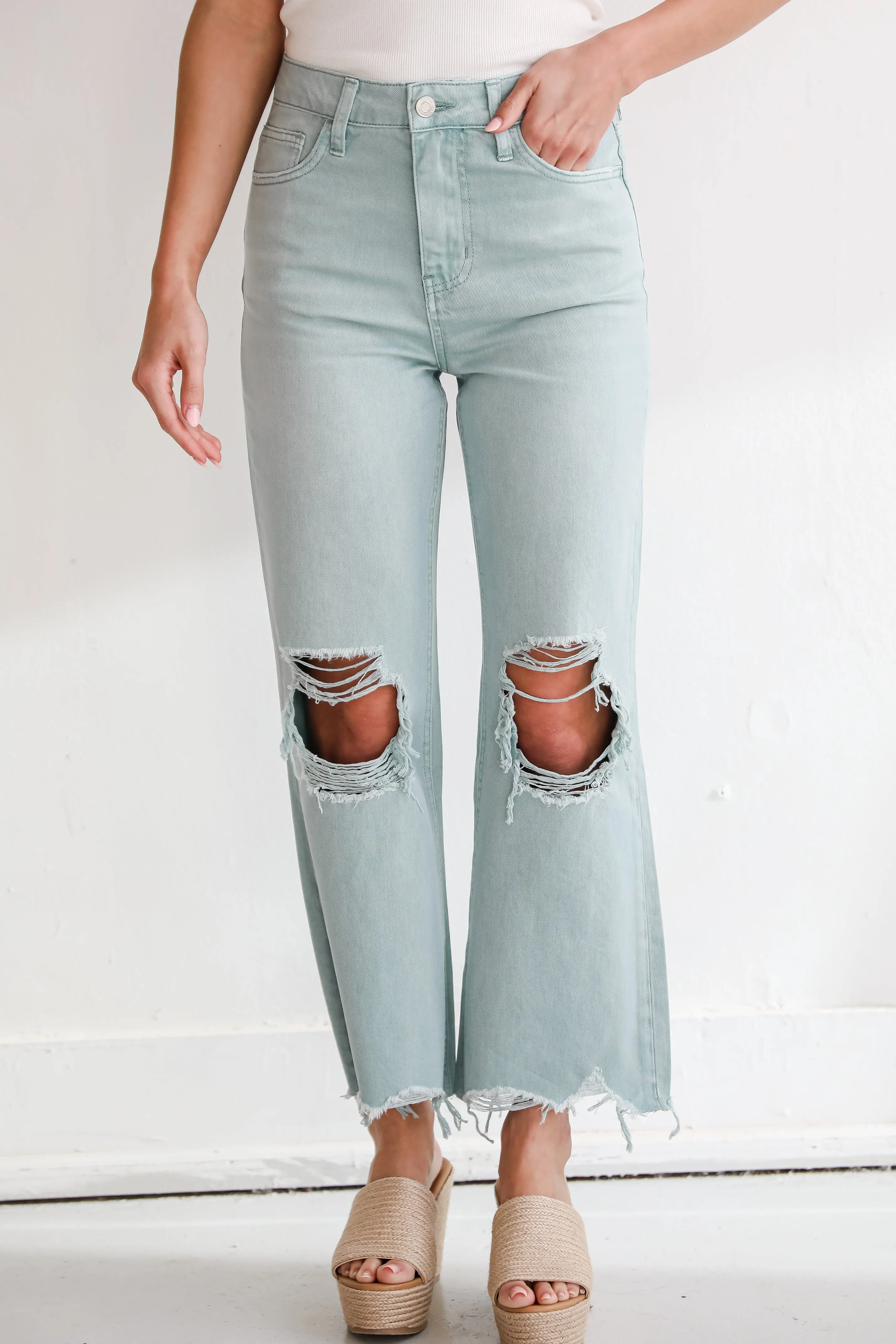 FINAL SALE - Becca Light Blue Distressed Flare Jeans