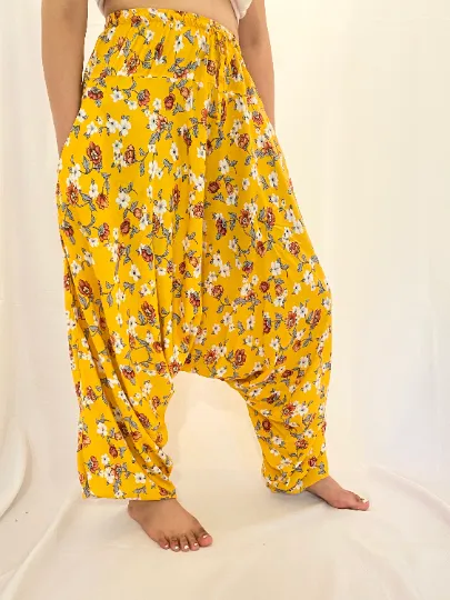 Floral Print Low Crotch Harem Pants