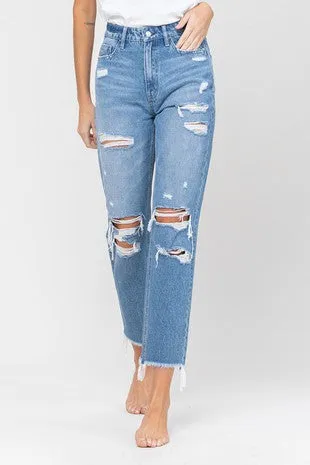 Flying Monkey Distressed Raw Hem Mom Jeans