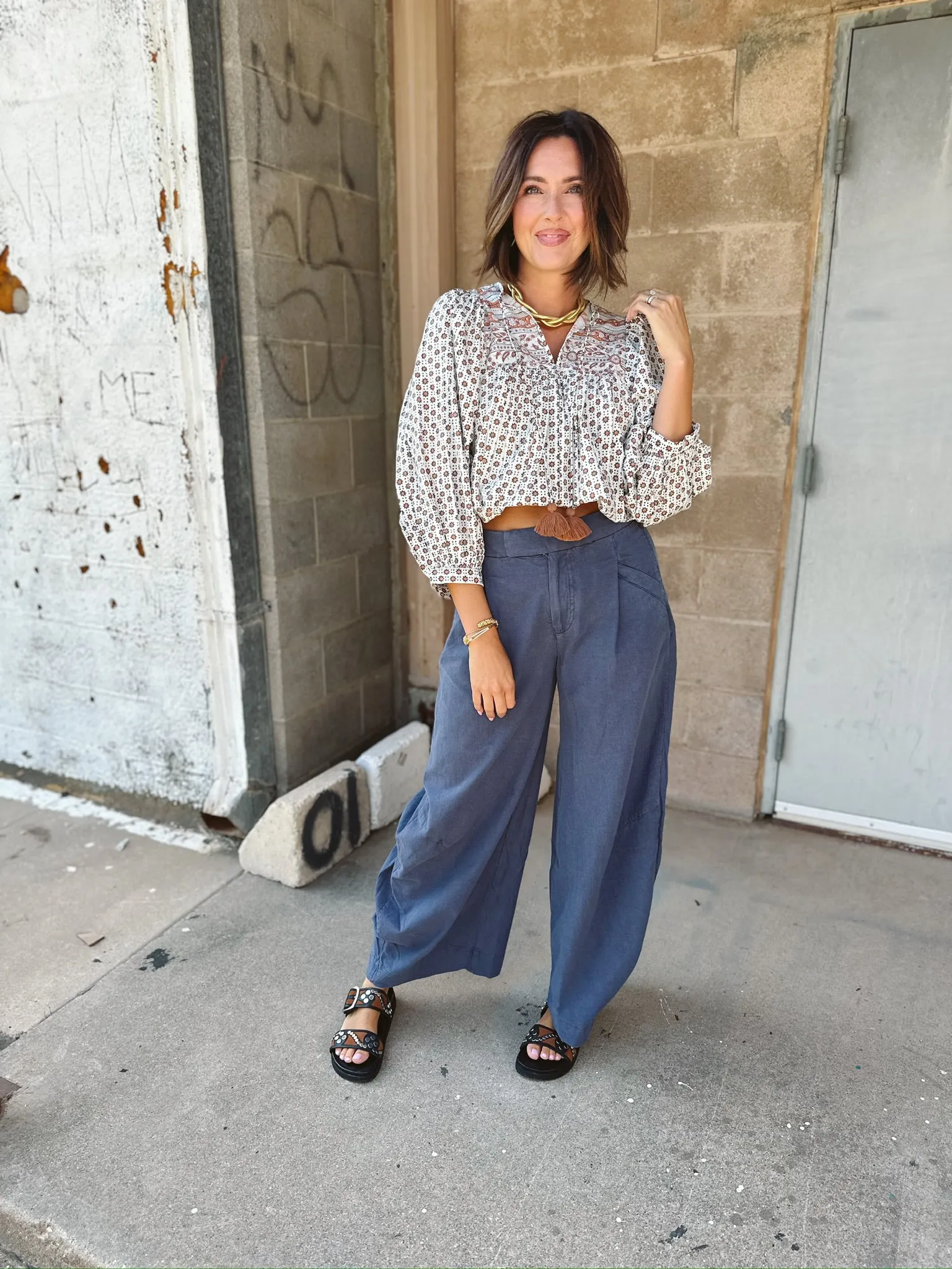 Free People | Teagan Washed Barrel Trouser | Midnight Rain